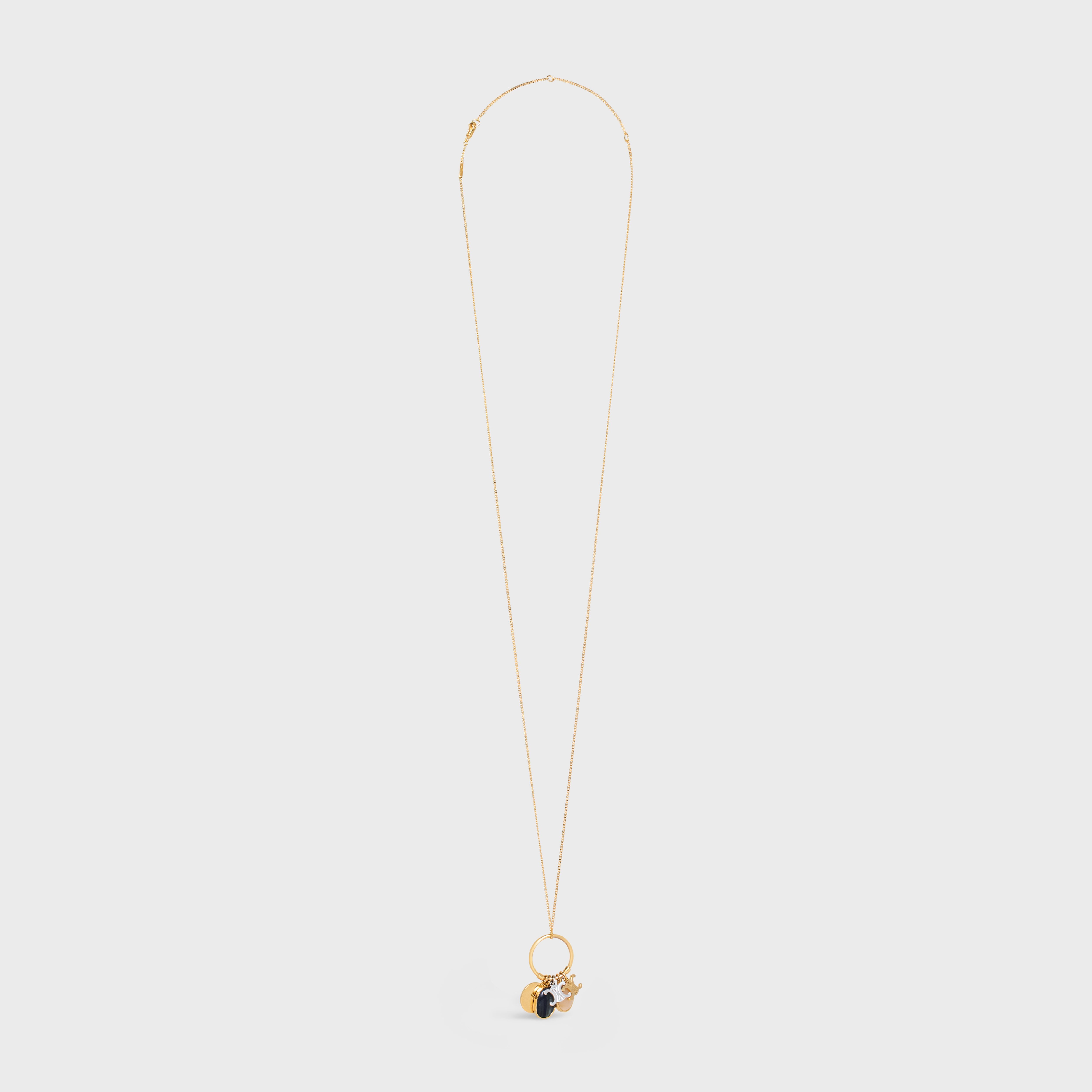 Triomphe Indie Charms Necklace in Brass with Gold and Silver Finish, Rutilated Quartz and Hawk Eye - 3