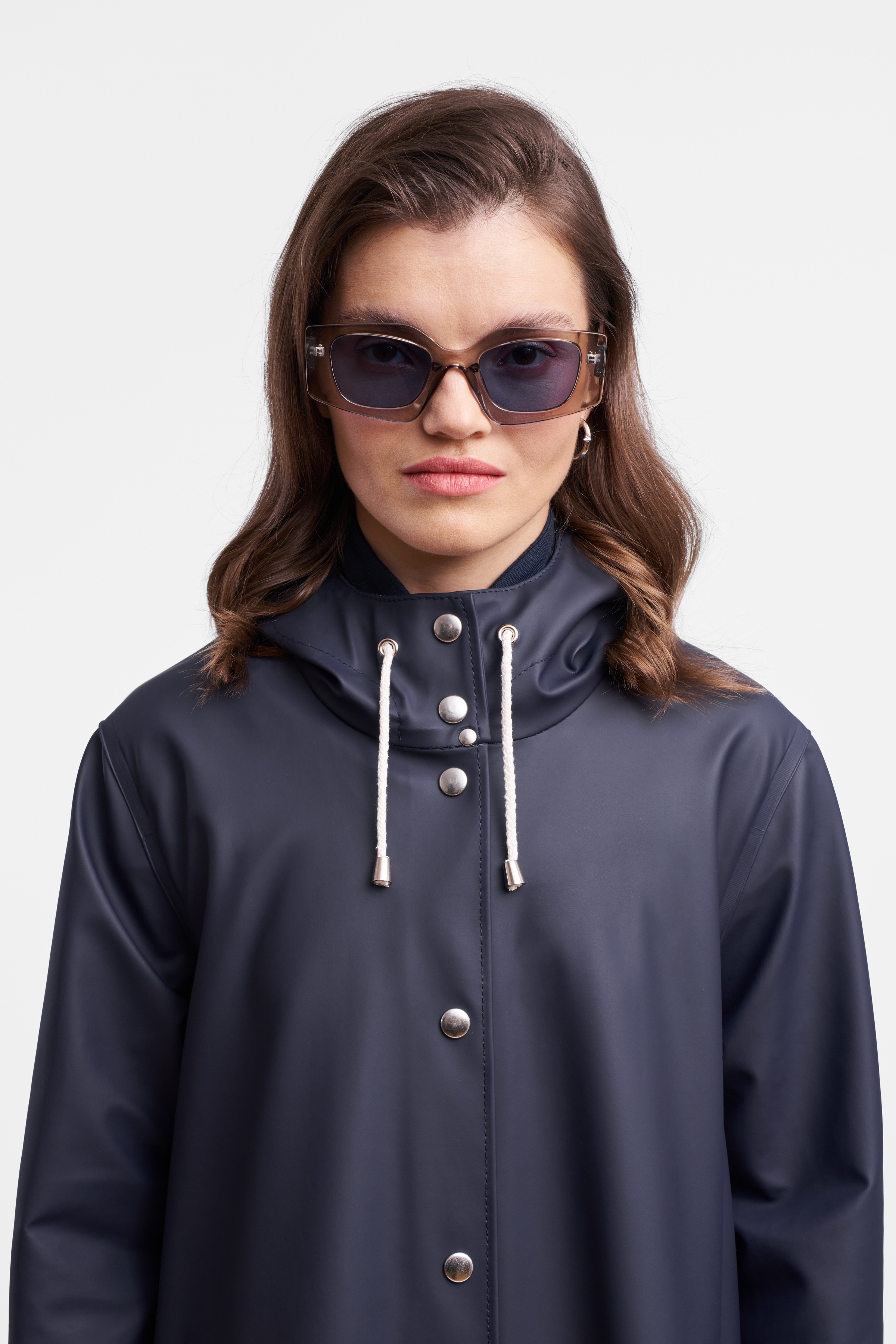 Mosebacke Long Print Raincoat Navy - 7