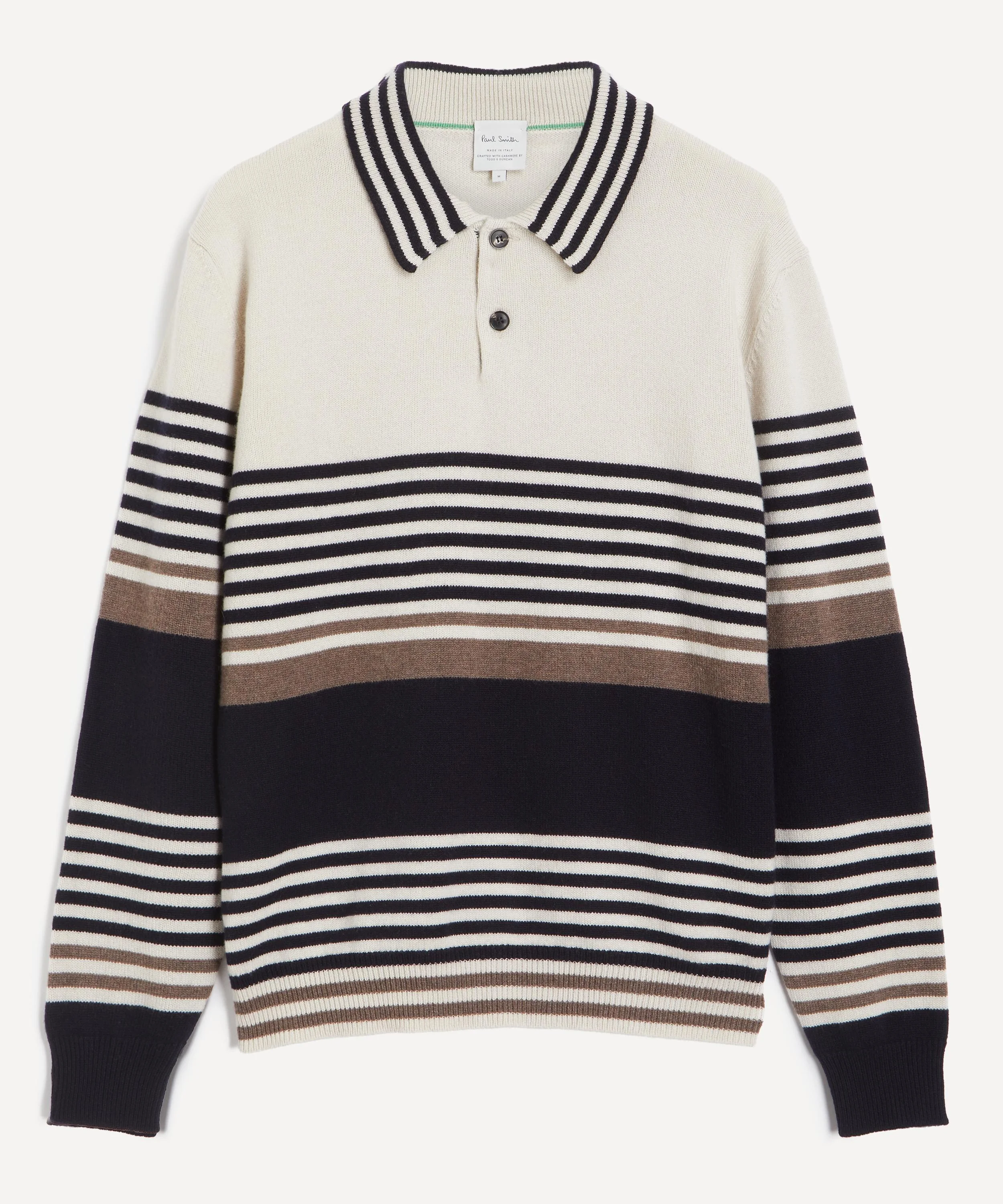 Ecru Stripe Cashmere Polo Jumper - 1