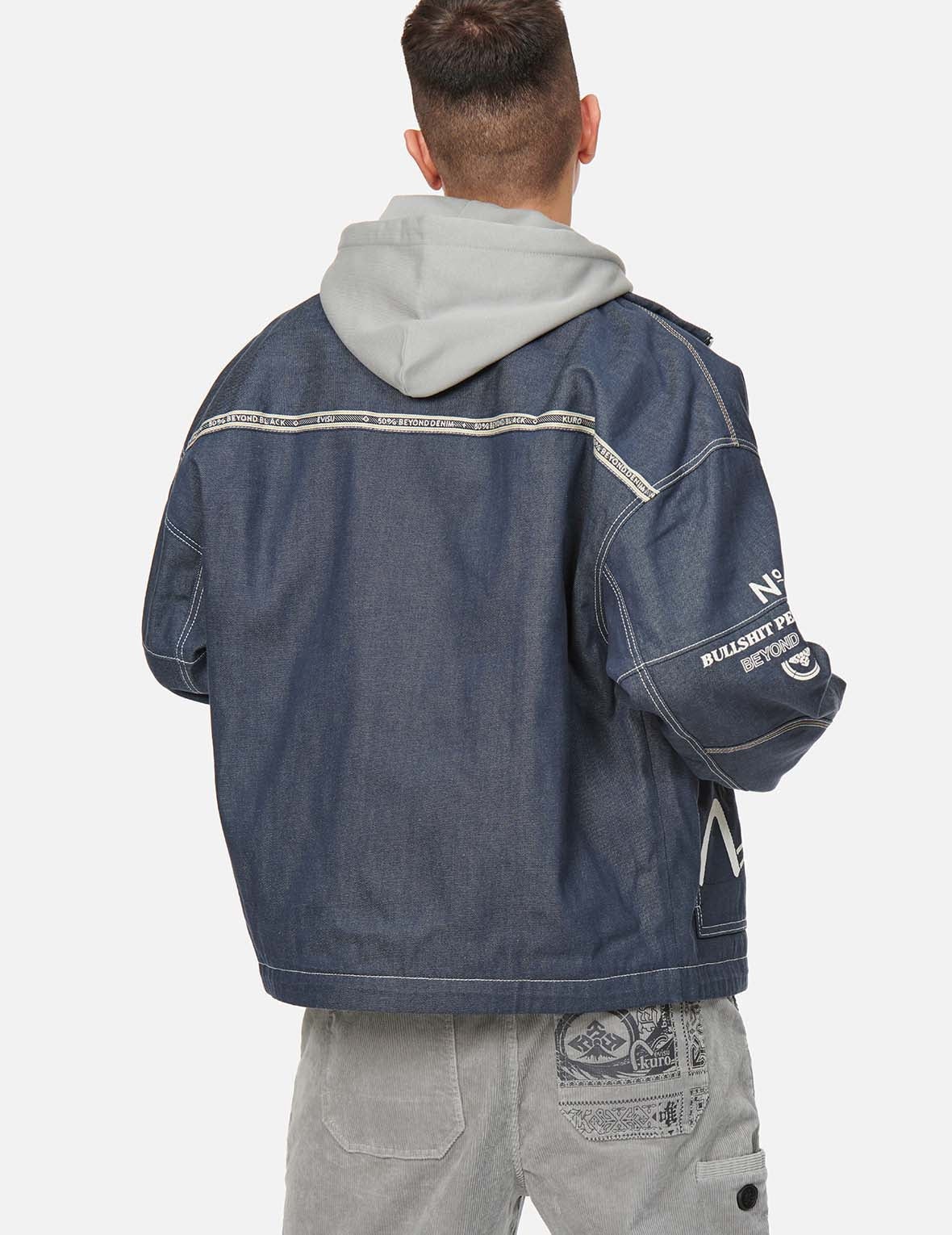 Contrast Stitching Padded Denim Worker Jacket - 4