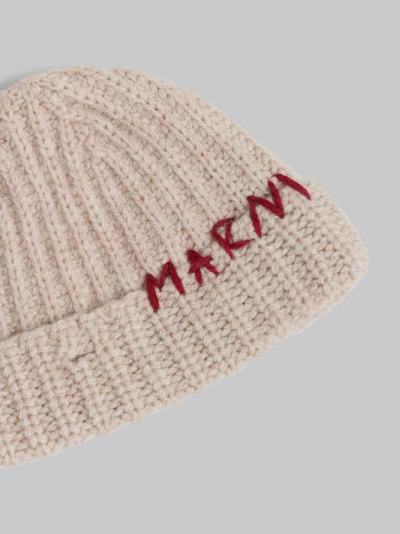 CREAM SHETLAND WOOL BEANIE WITH MARNI MENDING 4
