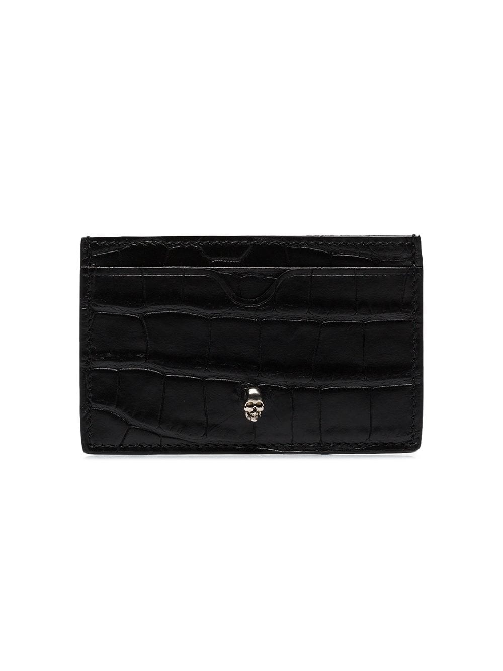 black crocodile embossed skull cardholder - 1