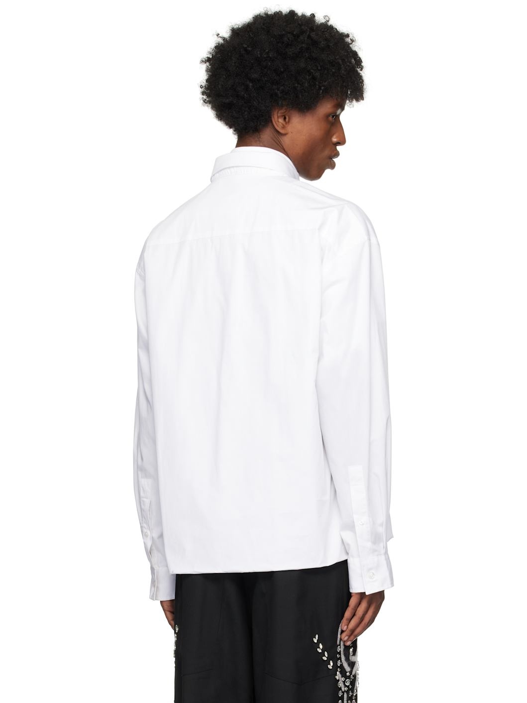 White Double-Layered Foldover Long Sleeve Shirt - 3