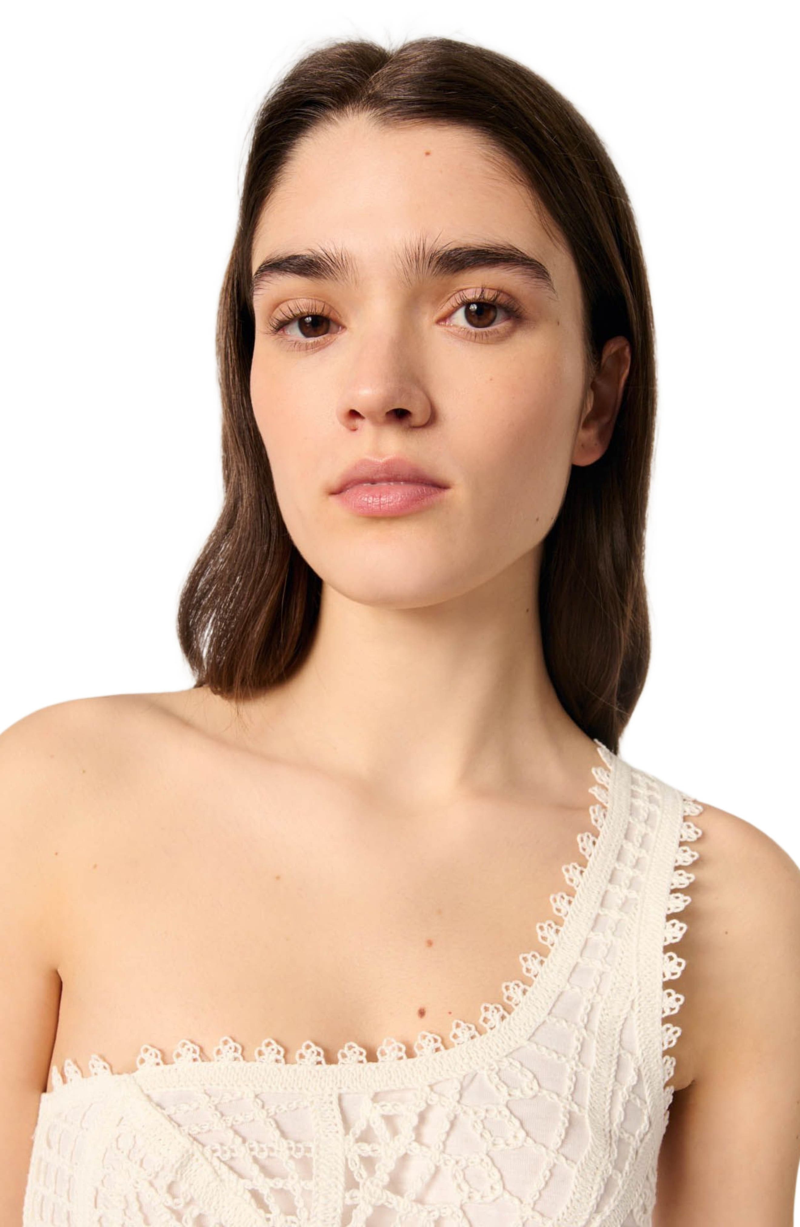 maje Asymmetrical crochet maxi dress in White at Nordstrom - 6