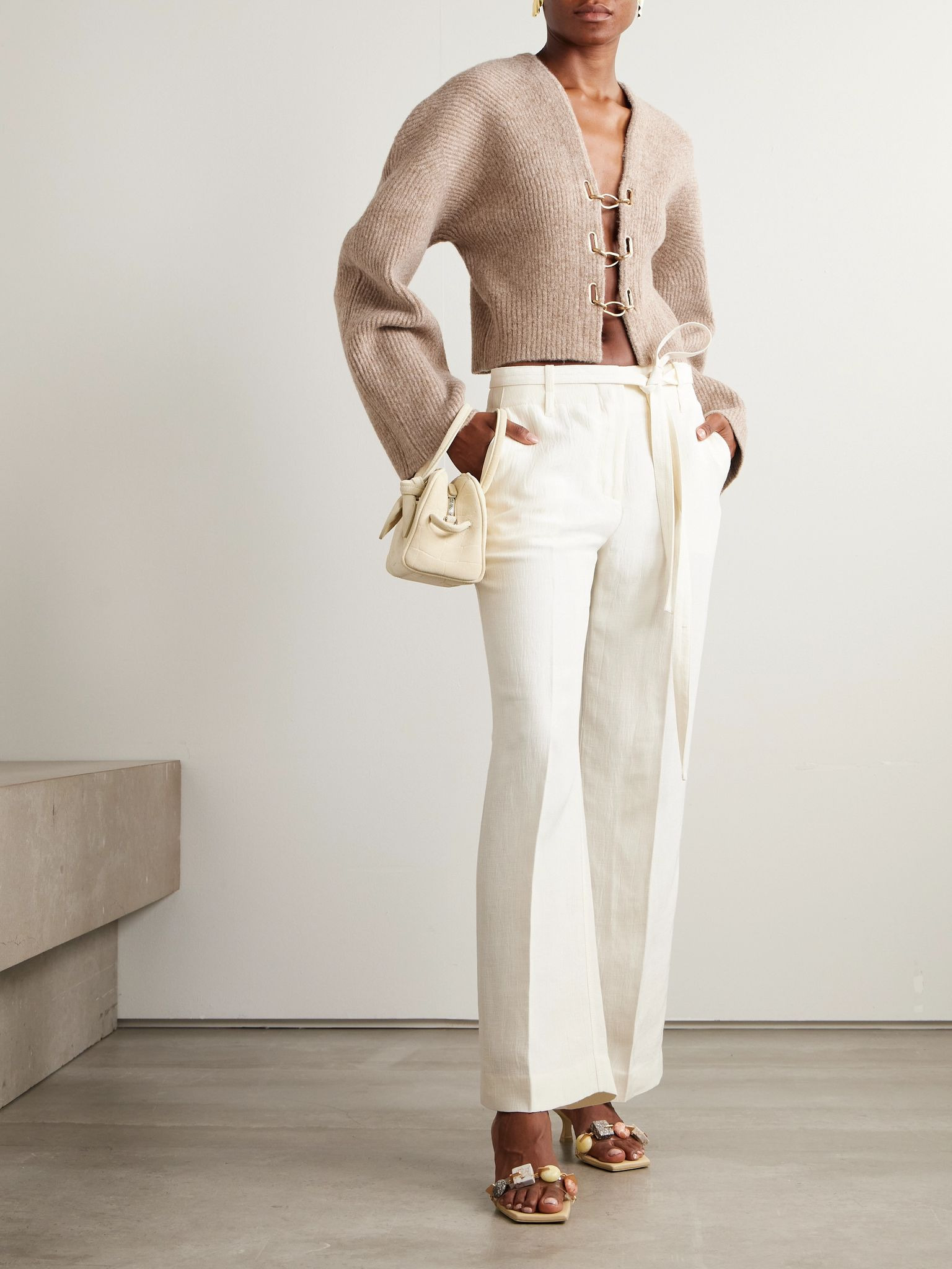 Mayalu ribbed-knit cardigan Beige - 2