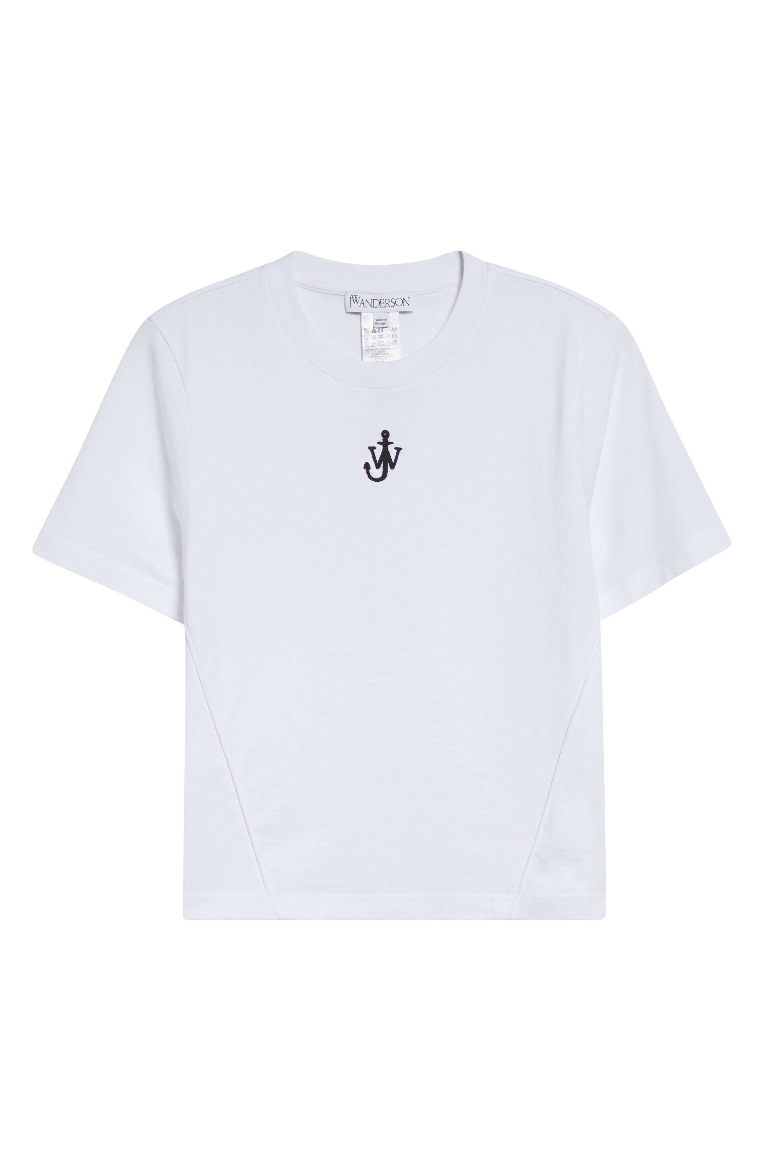 JW Anderson Panelled Anchor Embroidered Crop T-Shirt in White at Nordstrom - 5