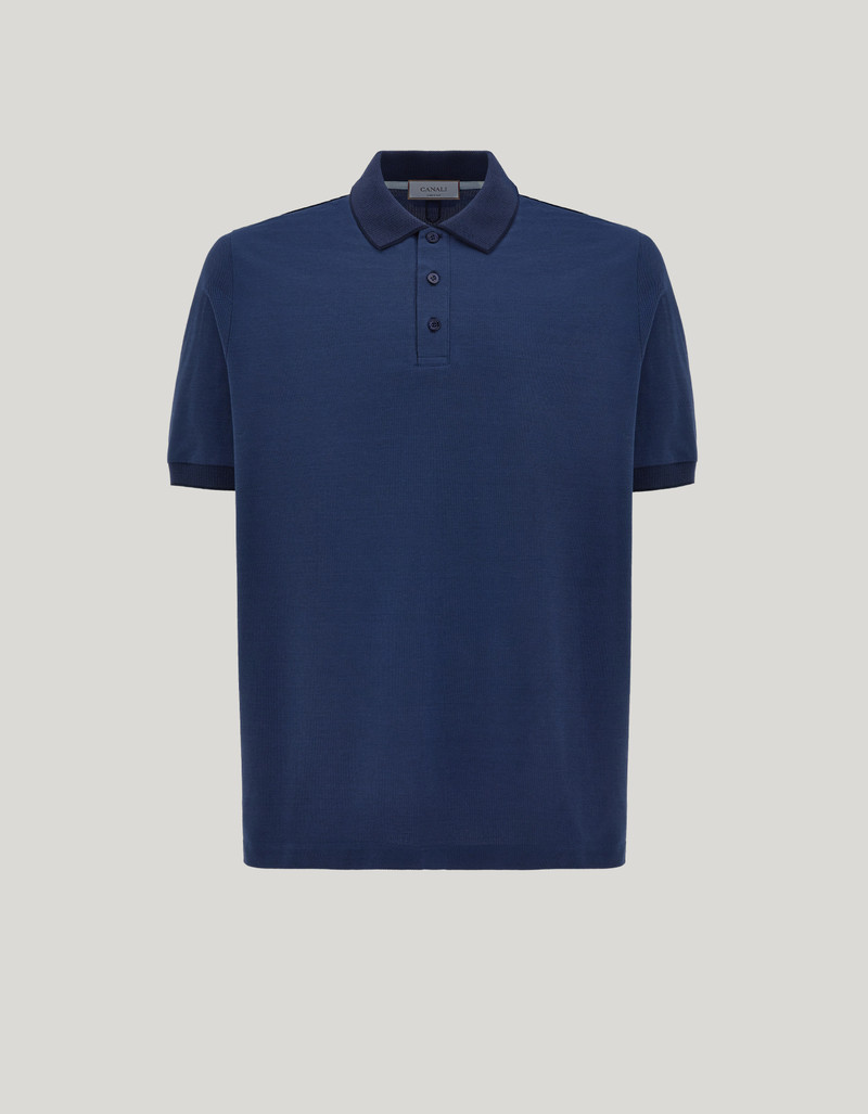 BLUE COTTON PIQUÉ POLO SHIRT WITH CONTRASTING TRIM 1