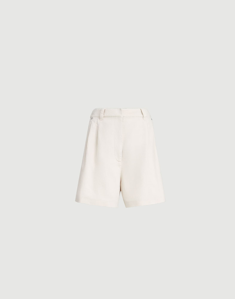 Garment-dyed cotton and linen cover baggy shorts with monili 1