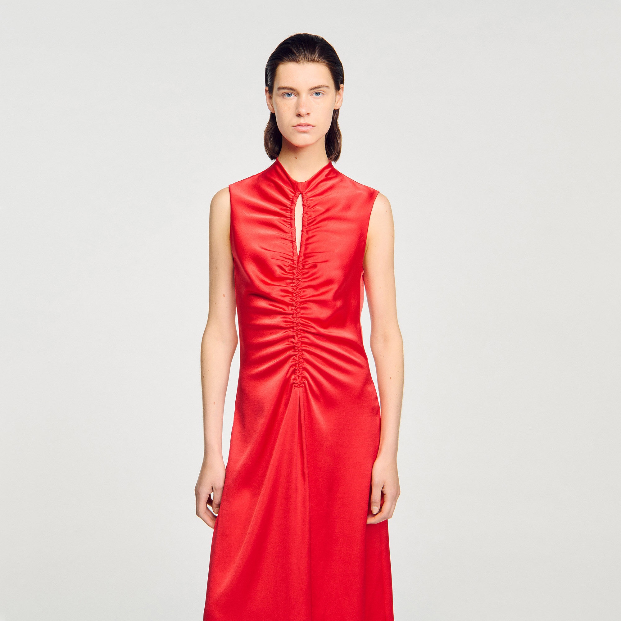 DRAPED SATIN-EFFECT DRESS - 4