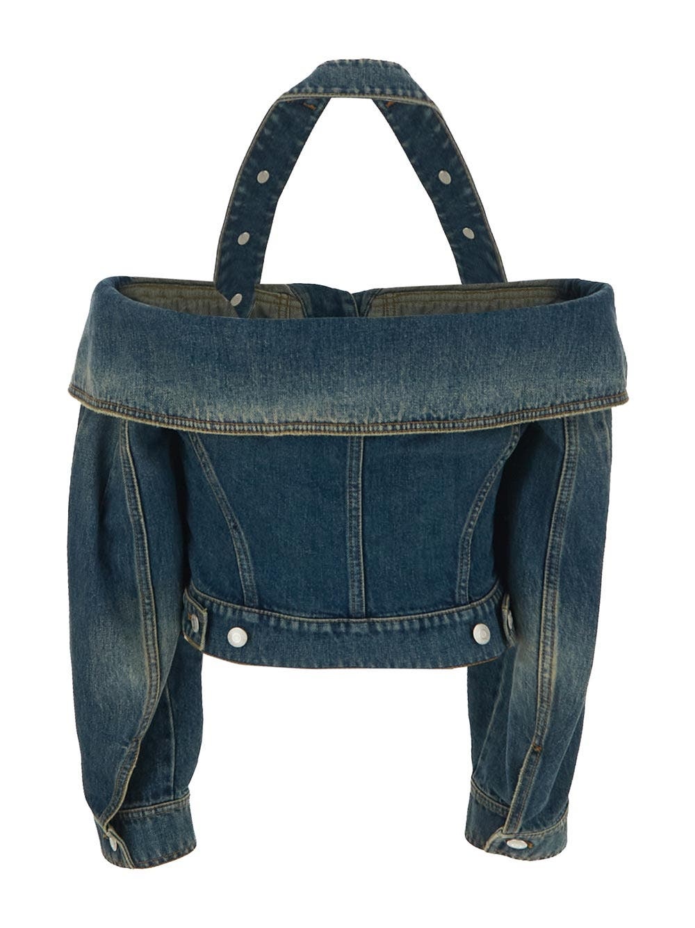 Alexander McQueen Off-The-Shoulders Denim Jacket | oluxury