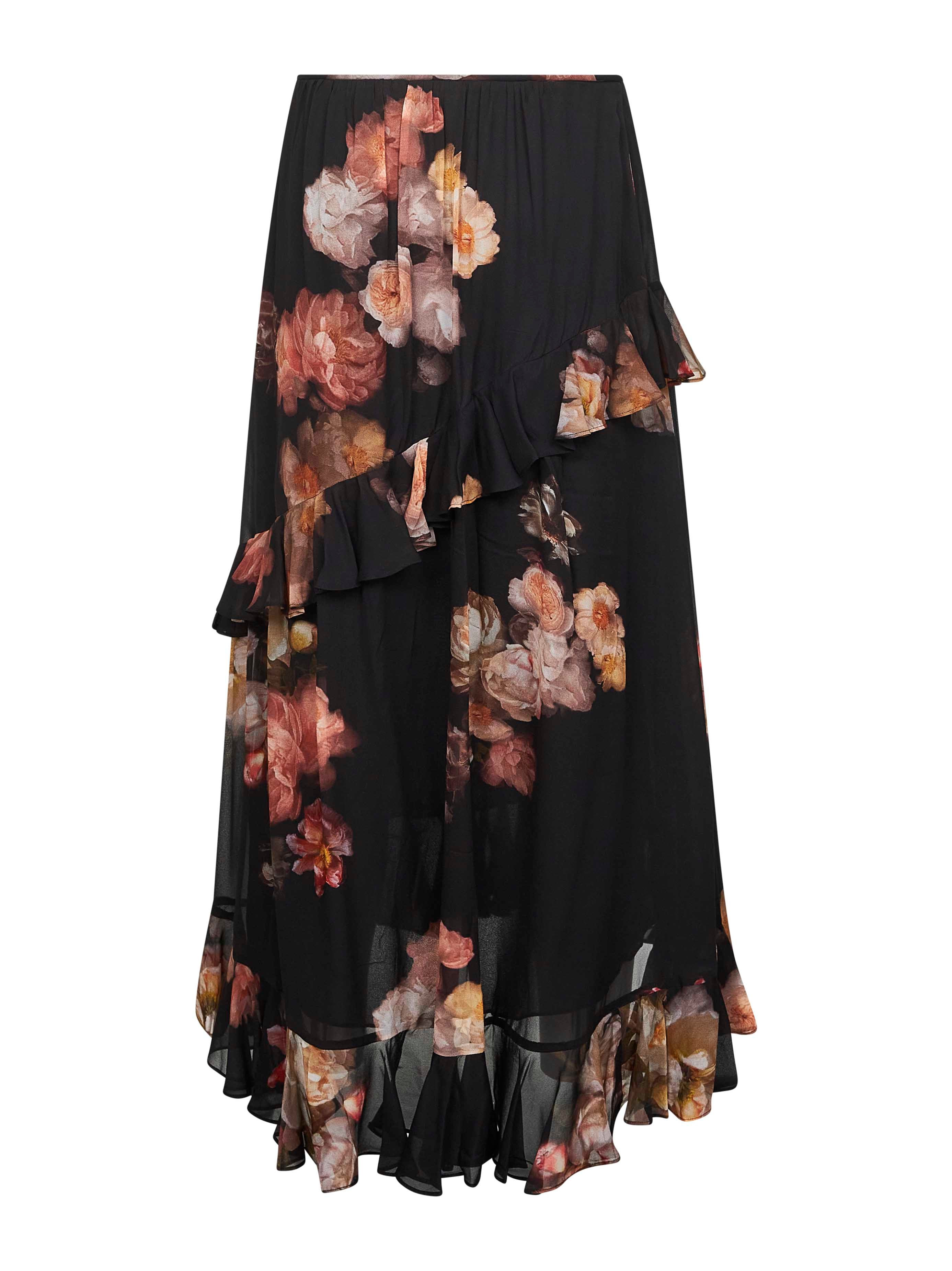 Black floral viscose Hypnotic asymmetric skirt - 2