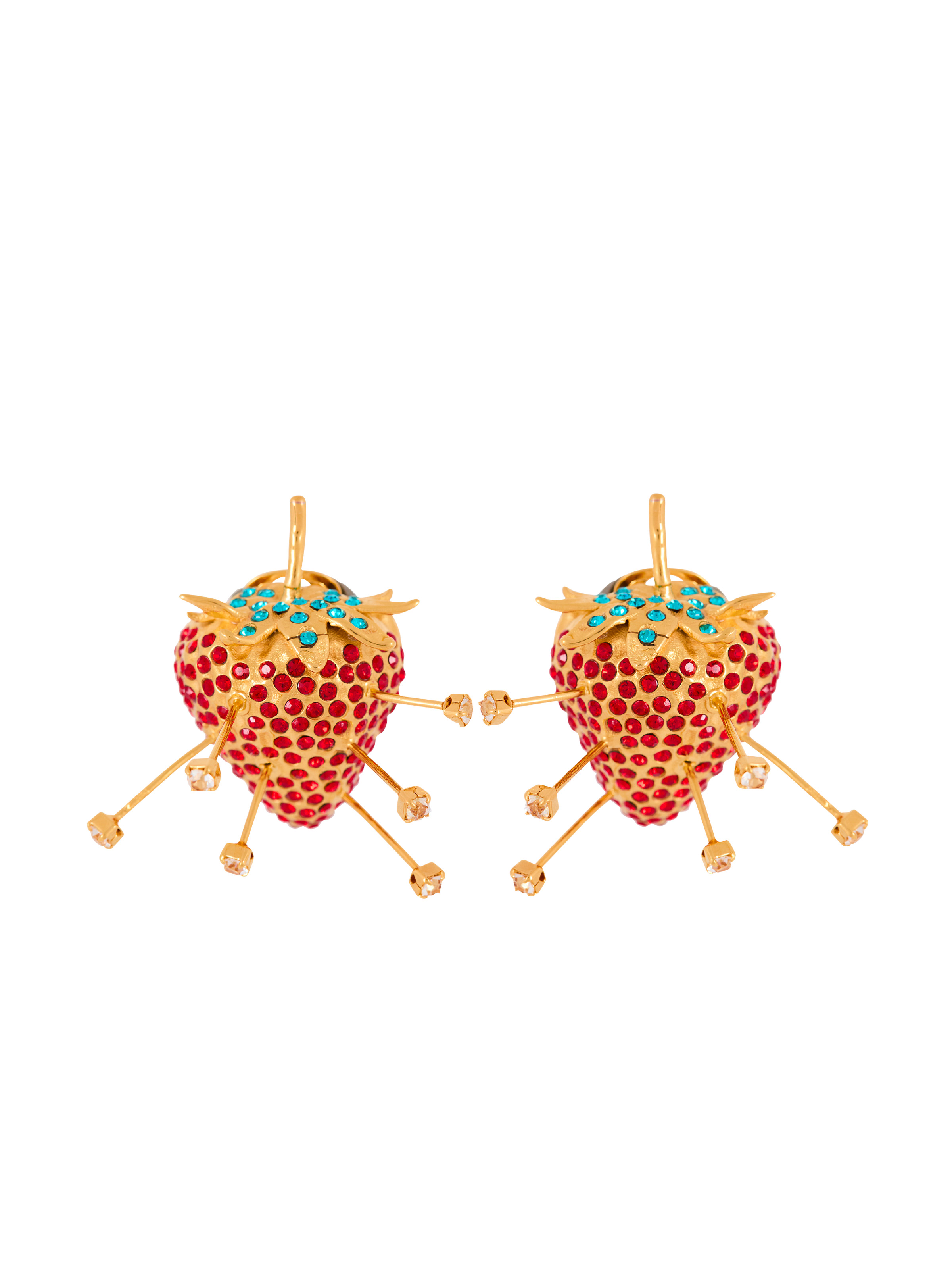 Strawberry earrings with brass studs and rhinestones - 1