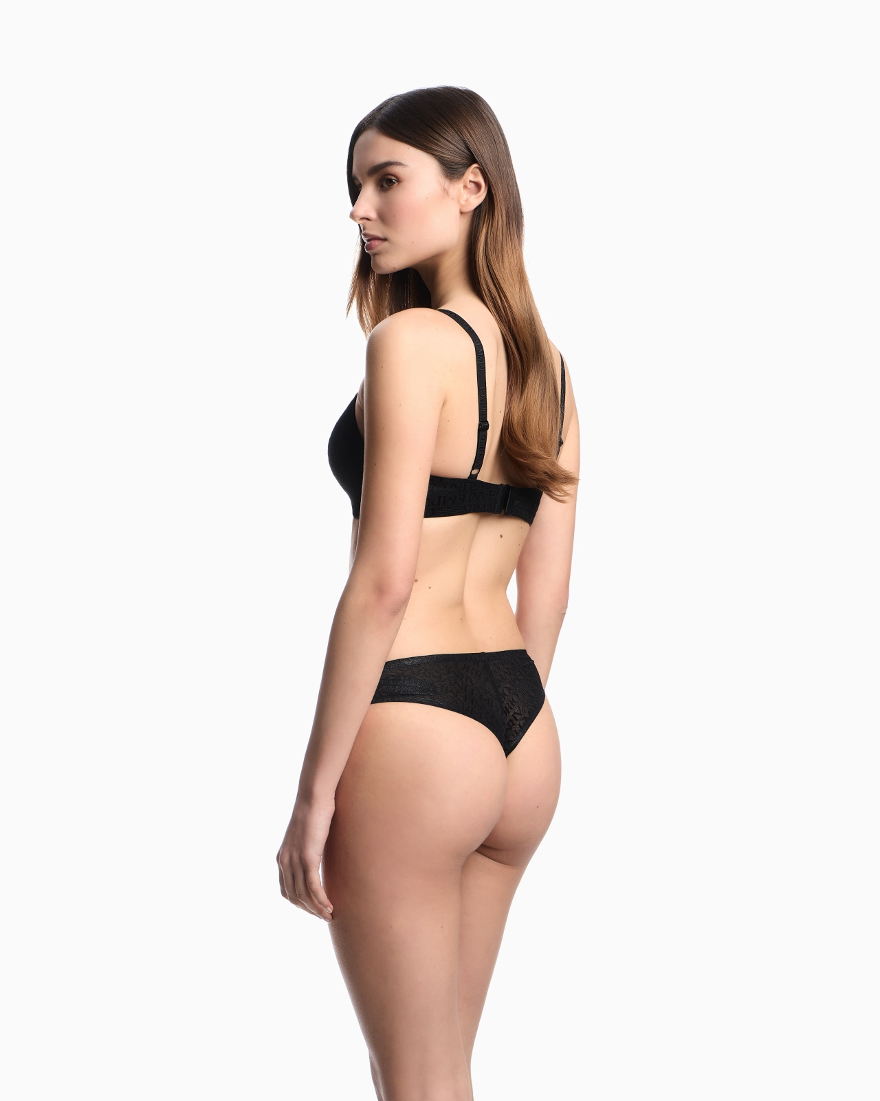 ASV PADDED TRIANGLE BRA IN RECYCLED MESH WITH ALL-OVER LOGO LETTERING - 3