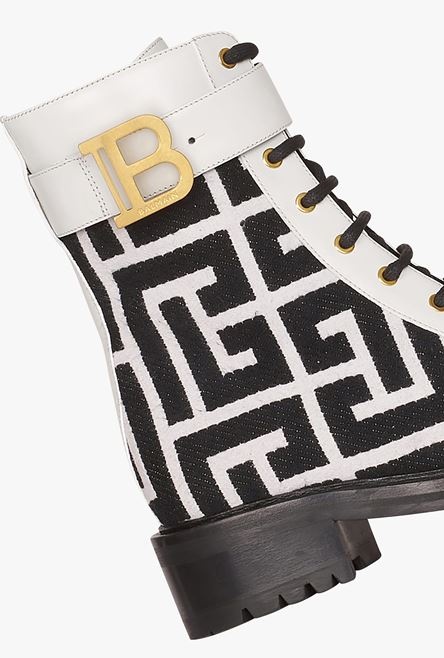 Bicolor jacquard Ranger Romy ankle boots with Balmain monogram - 6