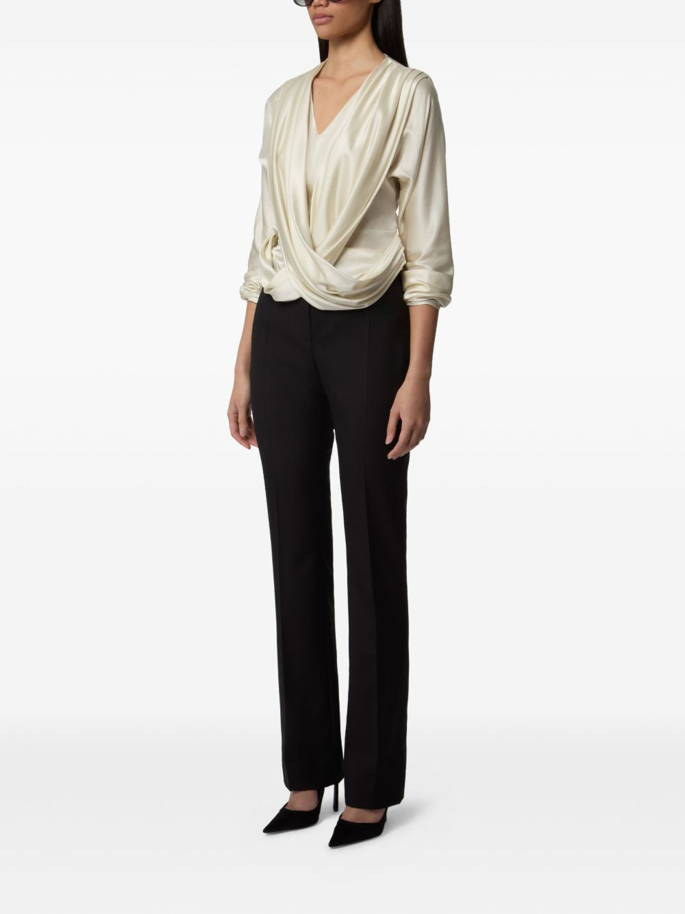 draped V-neck top - 3