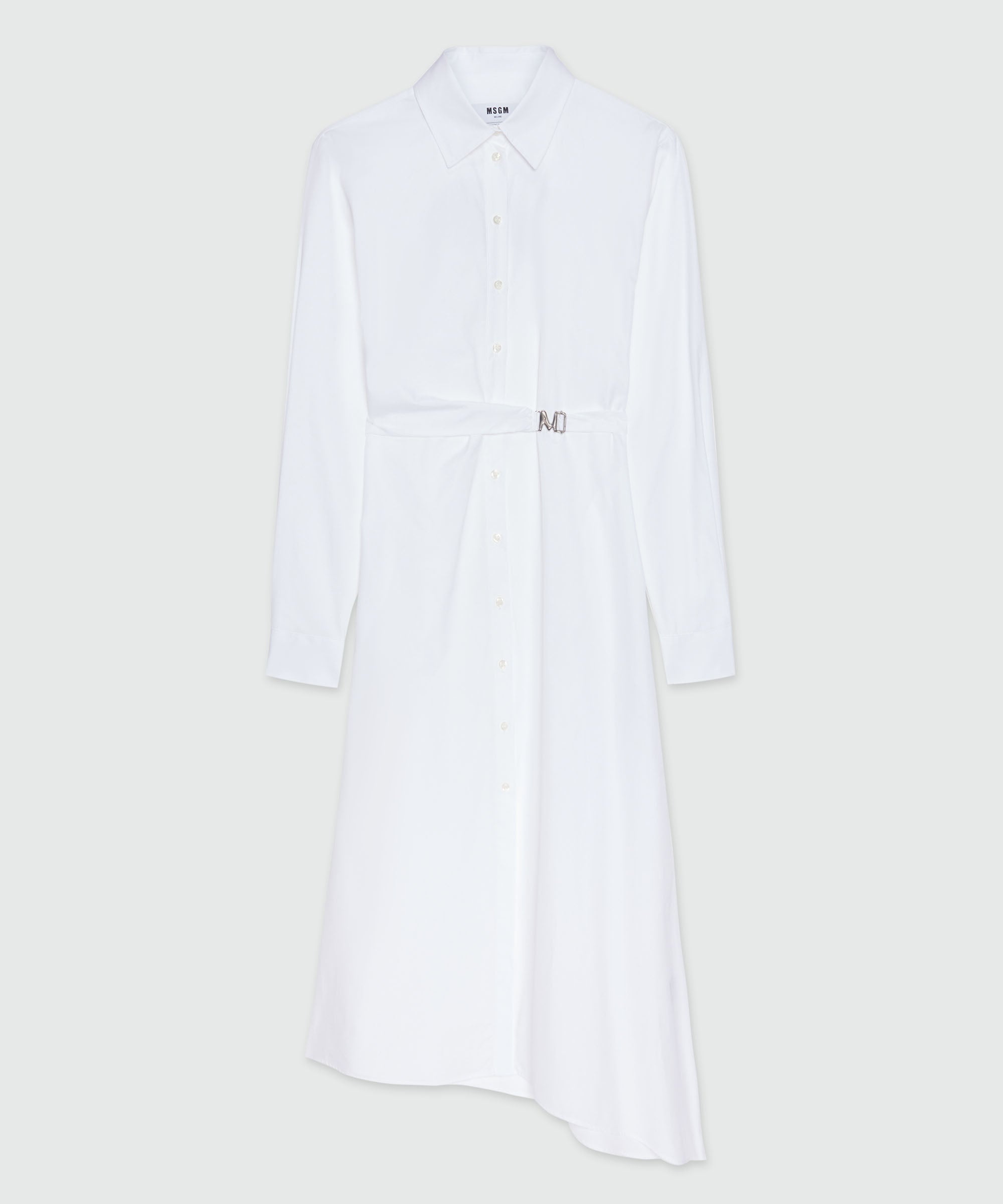 White poplin shirt dress with "TheMwave" buckle - 1