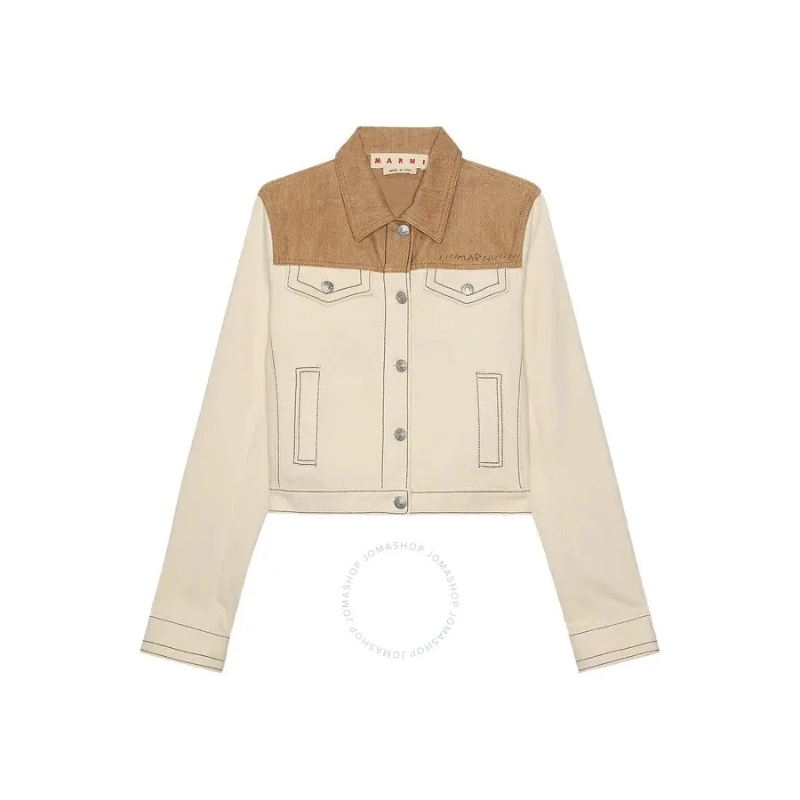 ECRU BIO DENIM TRUCKER JACKET WITH CONTRAST YOKE - 1