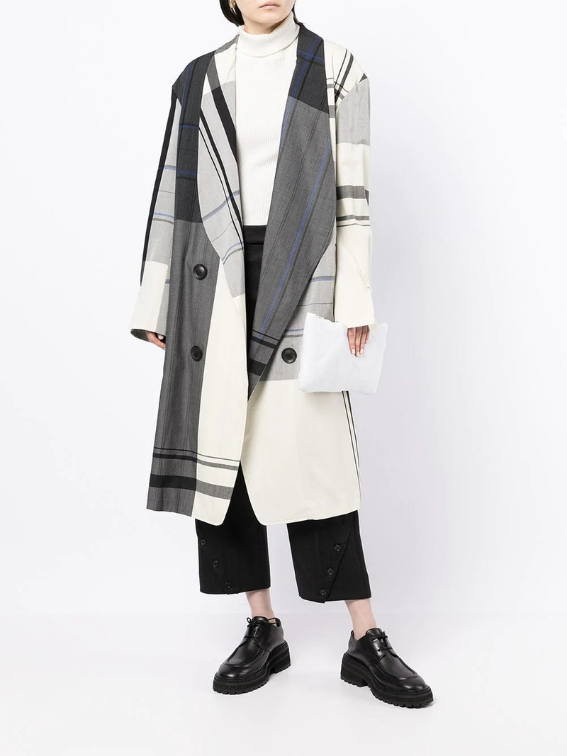Y's check single-breasted coat outlook