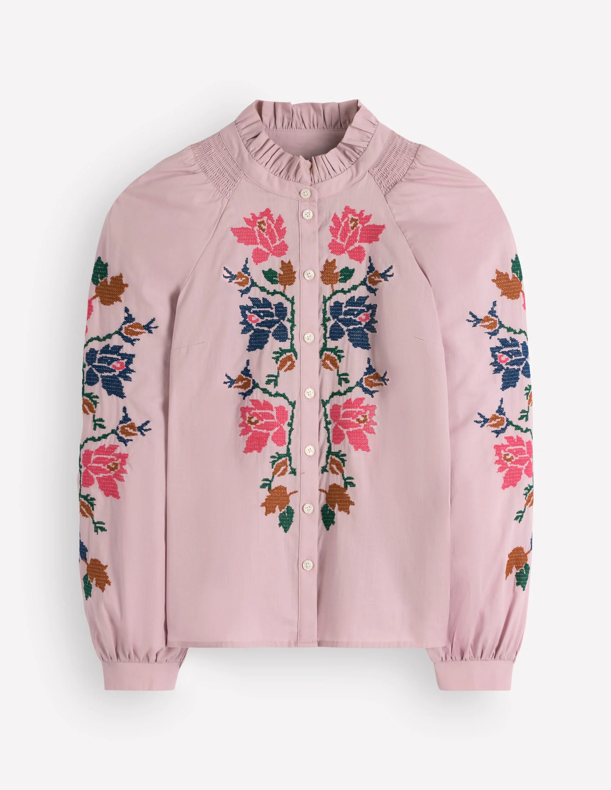 Erica Cotton Frill Top-Soft Pink, Embroidered Floral - 1