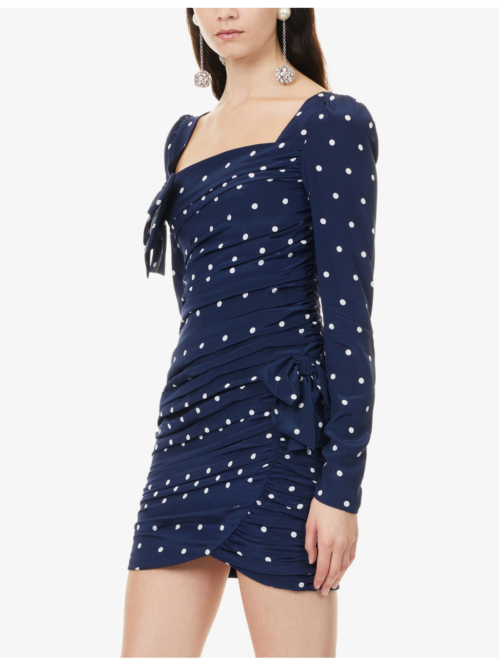 Polka-Dot Draped Woven Mini Dress - 3