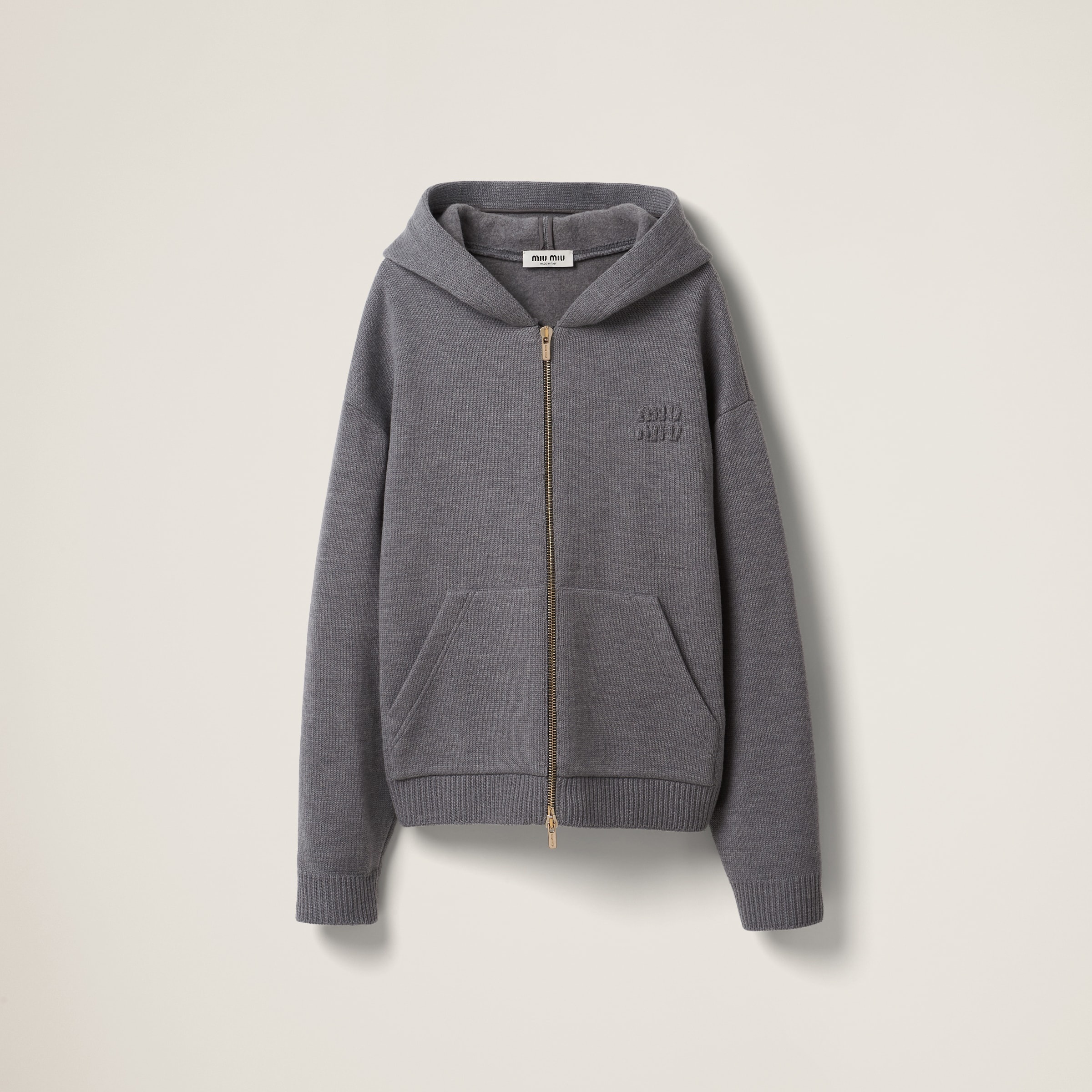 Wool and nylon knit hoodie - 1