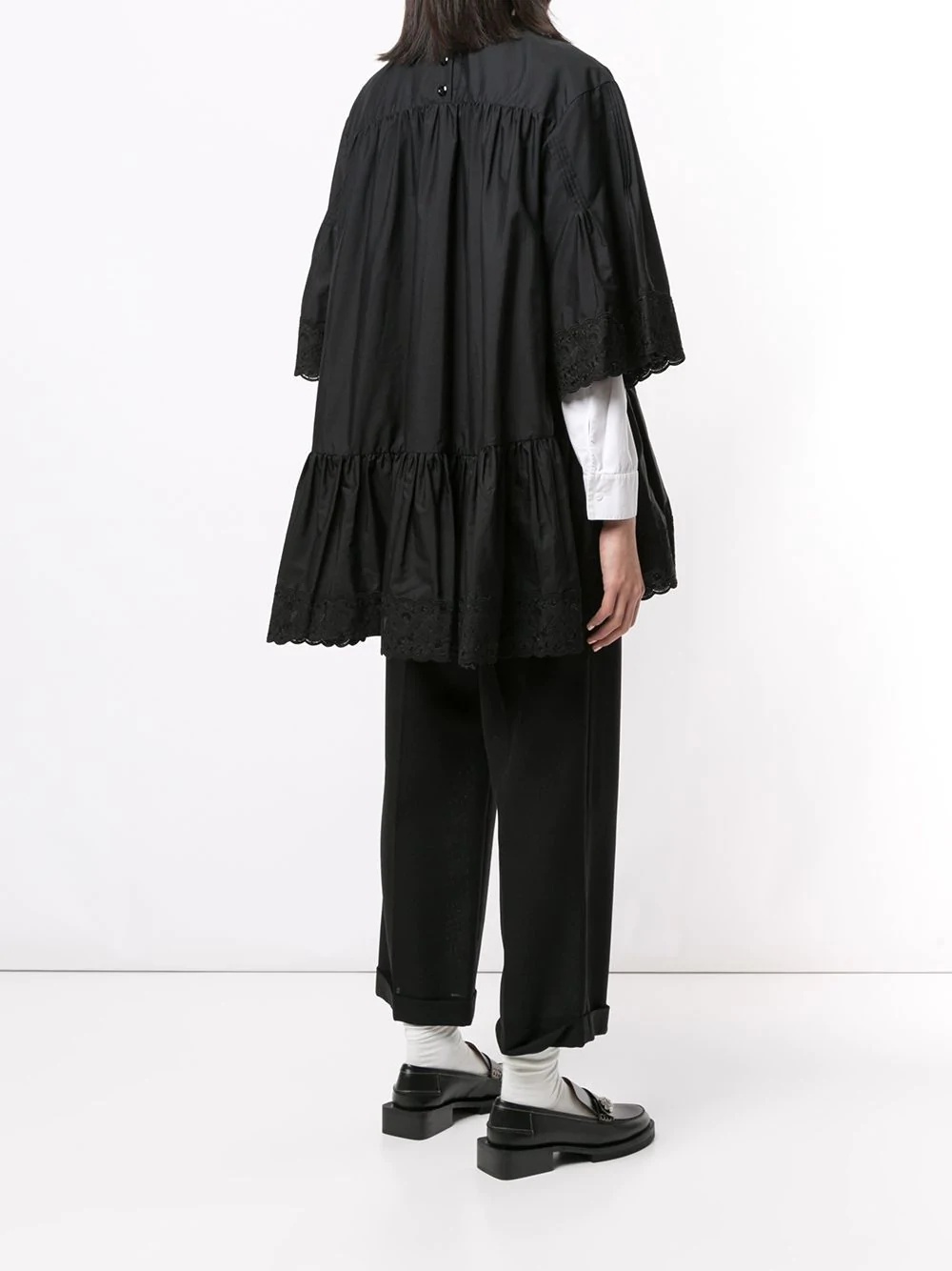 lace-trim oversized cotton shirt - 4