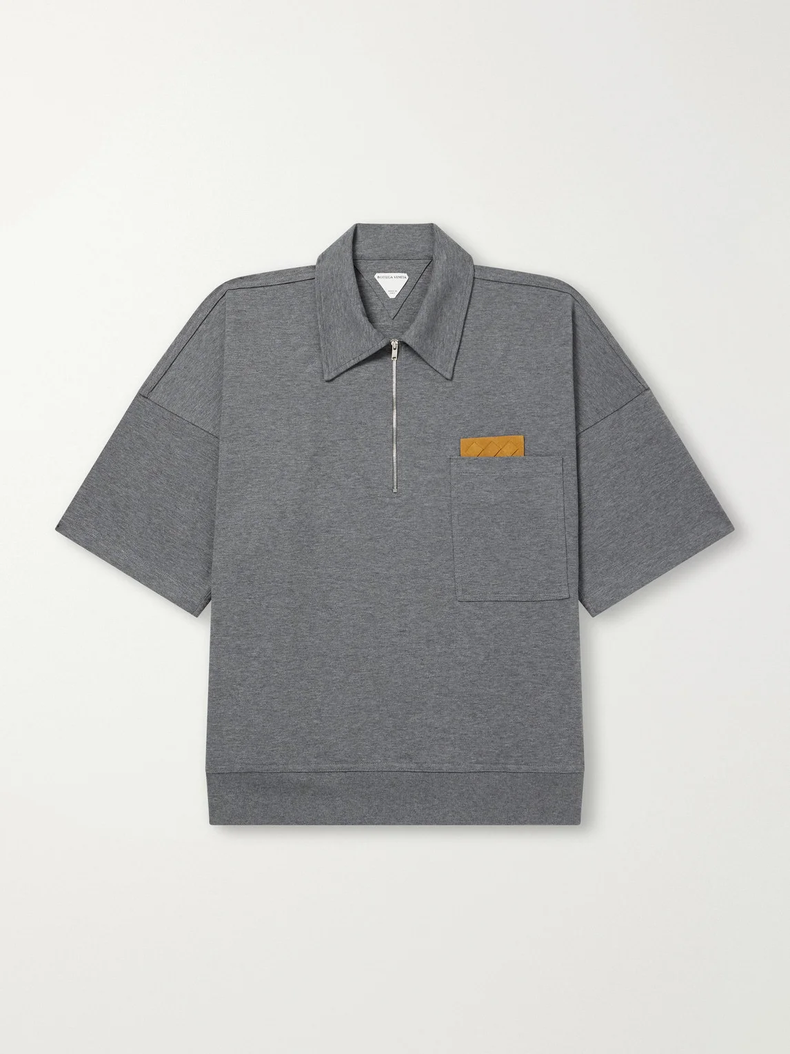 Intrecciato Leather-Trimmed Cotton-Jersey Polo Shirt - 1