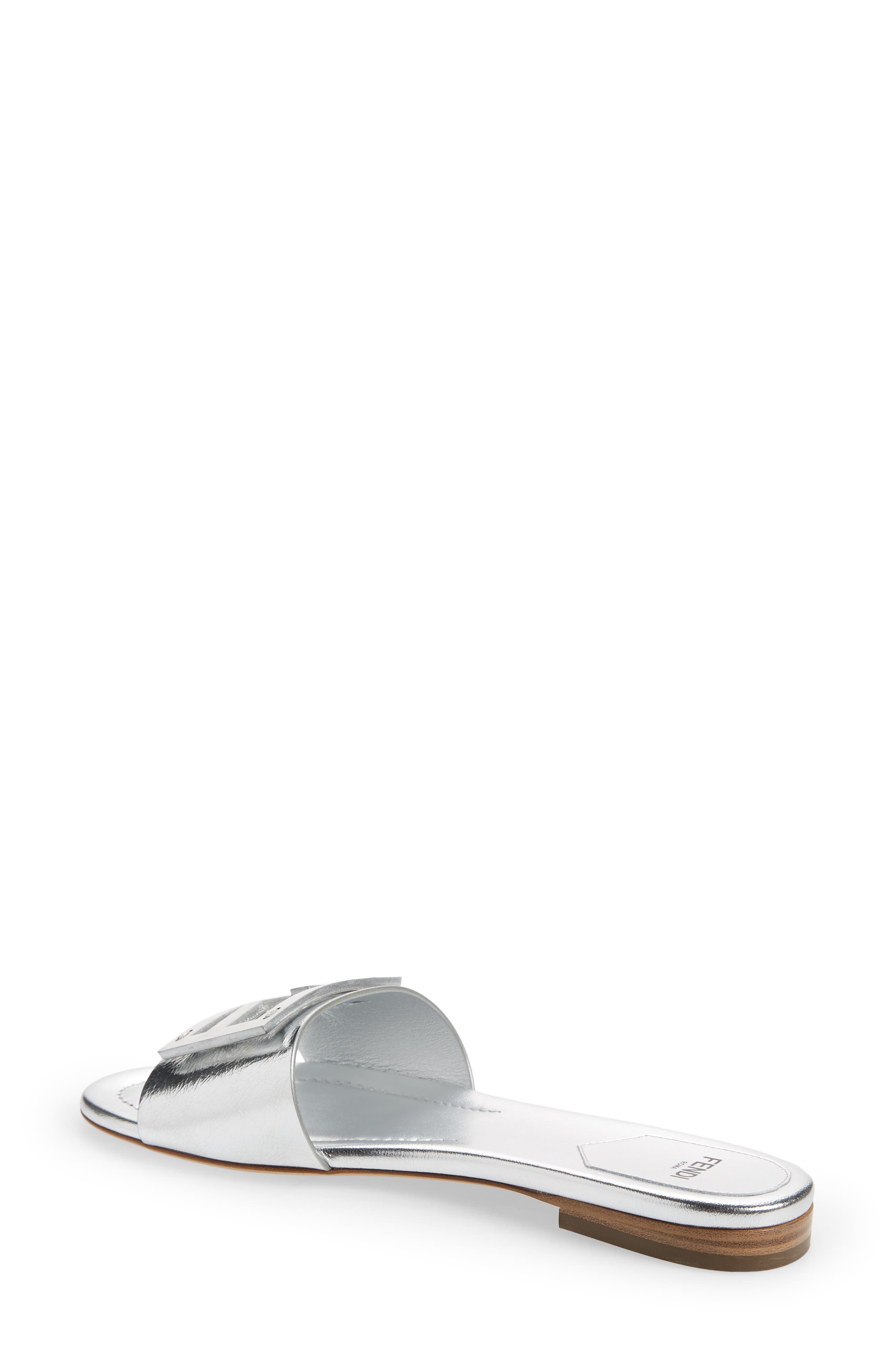 Fendi Baguette Metallic Slide Sandal in F0Ge7 Argento/argento at Nordstrom - 2