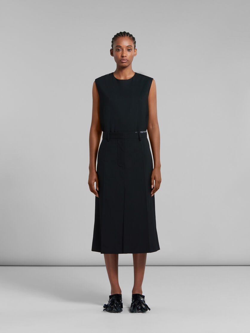 BLACK TROPICAL WOOL MIDI SKIRT - 2