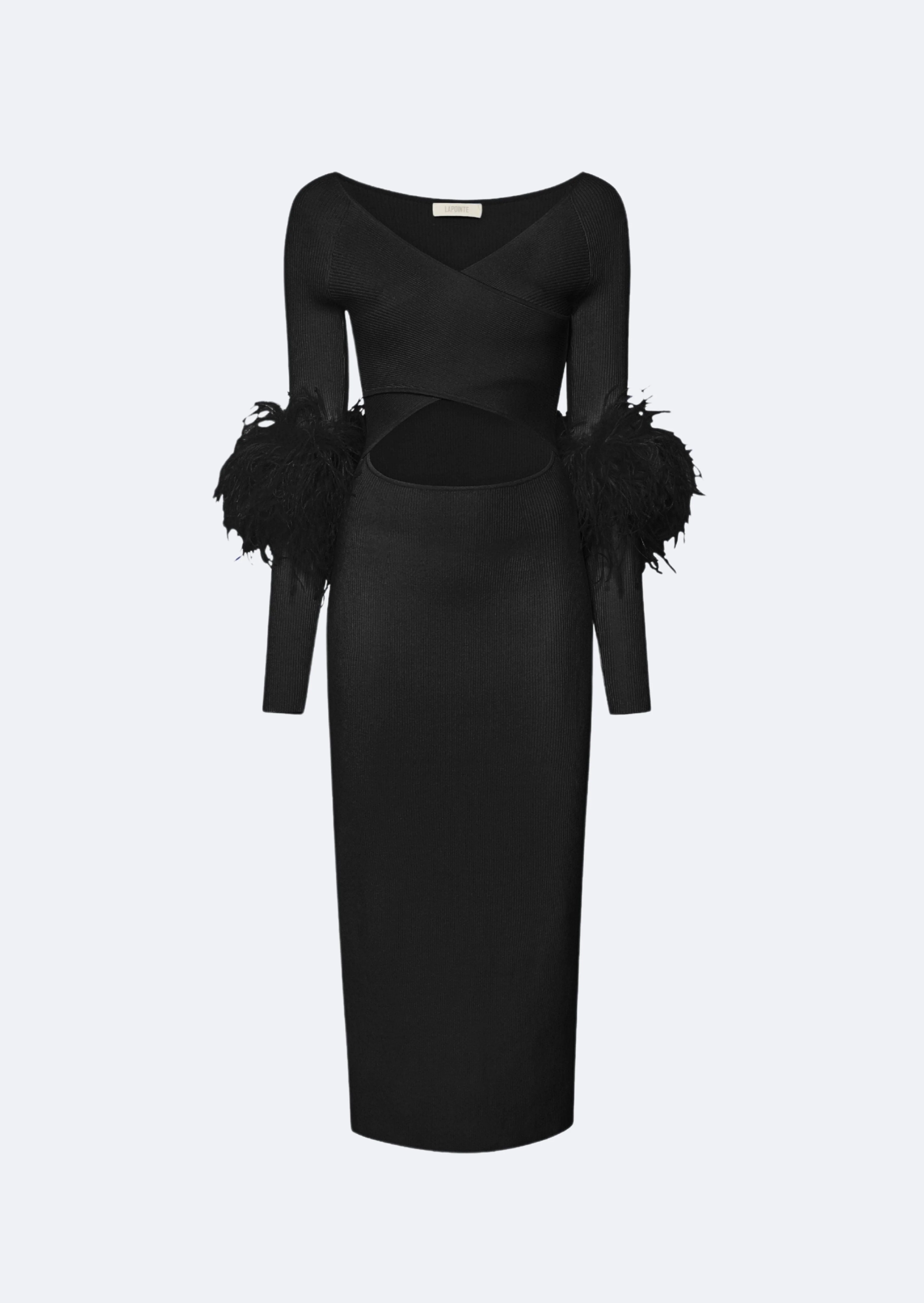 Matte Viscose Cross Front Dress With Feathers - 1