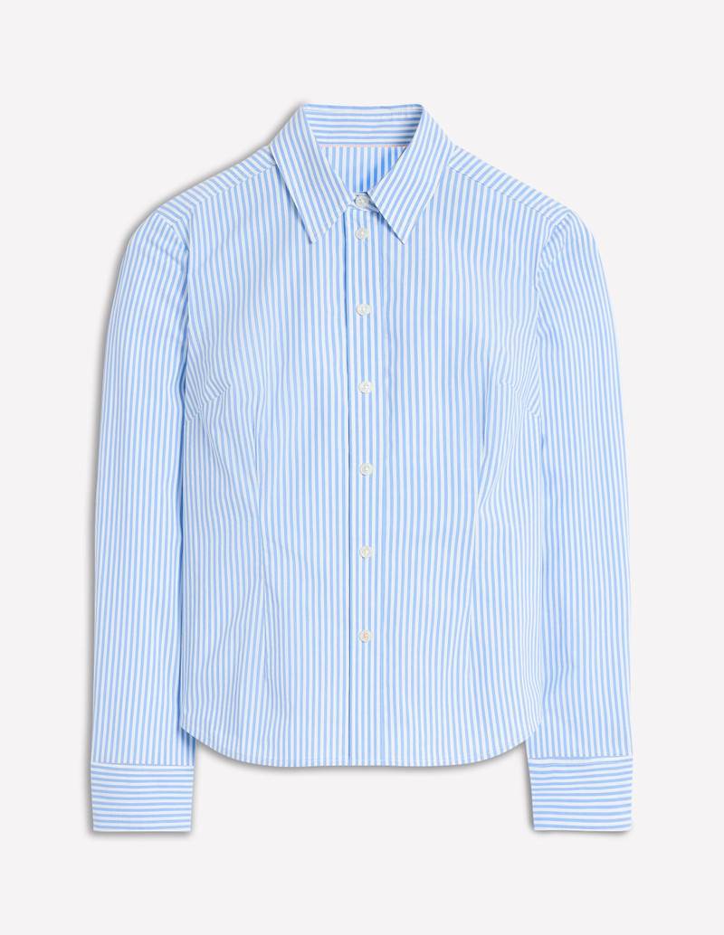 Saskia Stretch Cotton Shirt-Forget Me Not, Ivory Stripe 1