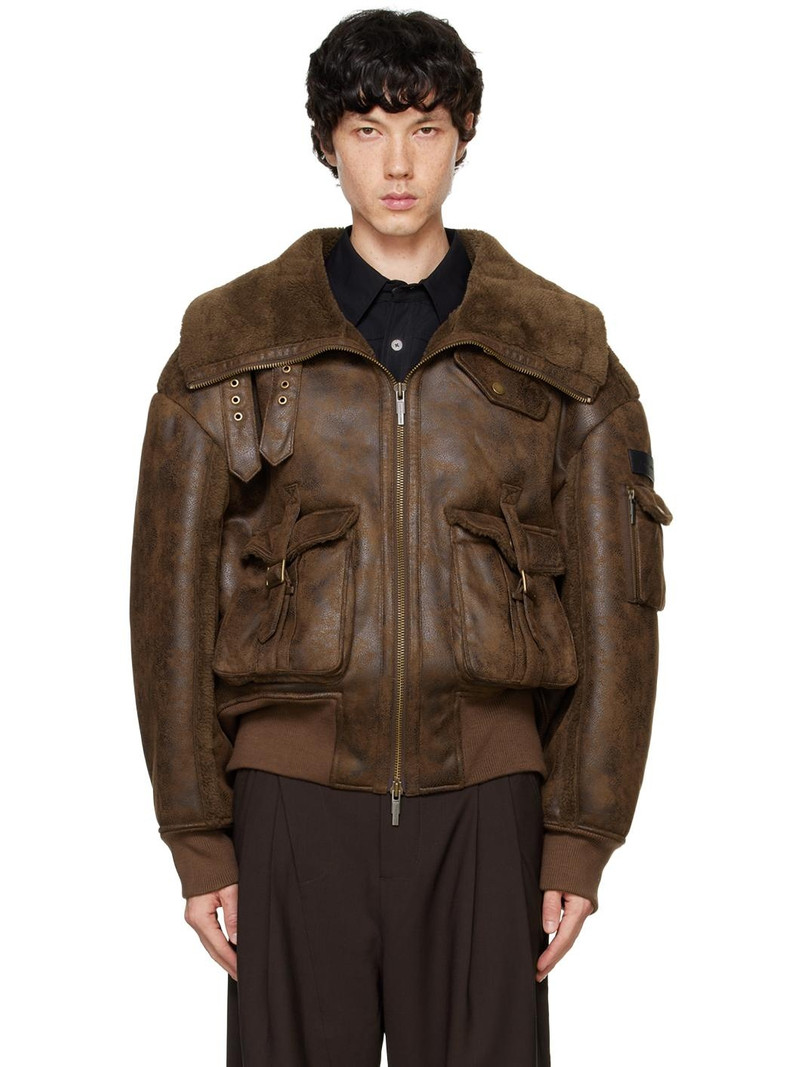 Brown Zip Faux-Leather Jacket 1