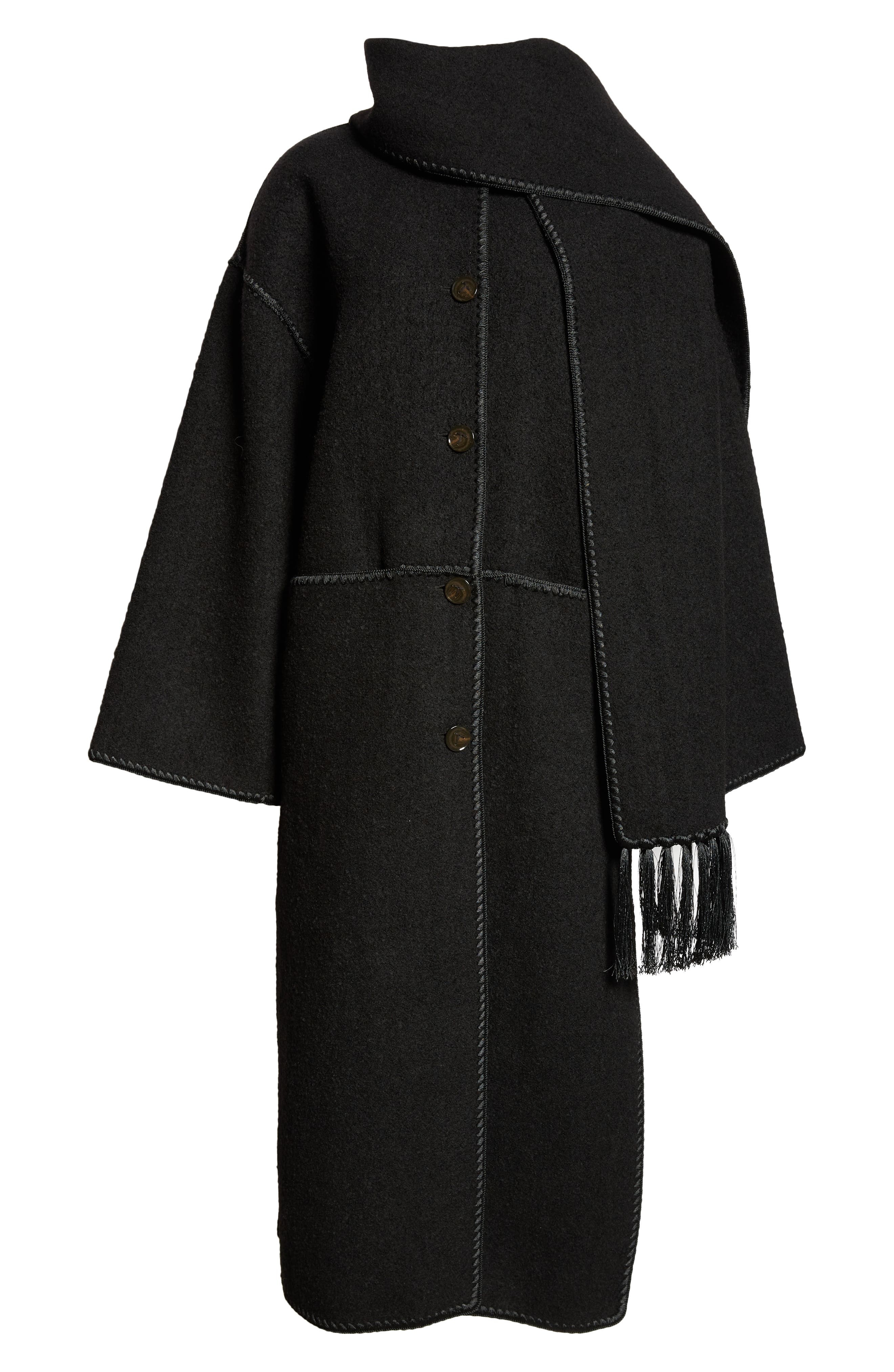 TOTEME Embroidered Scarf Wool Blend Coat in Black at Nordstrom - 7