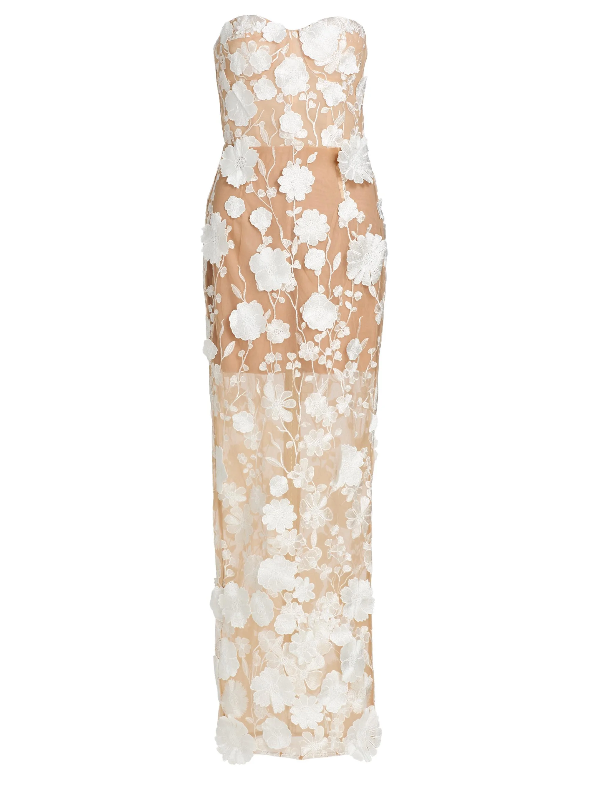 Women's Jasmine Blanc Floral Appliqué Column Gown - Cream White - 1