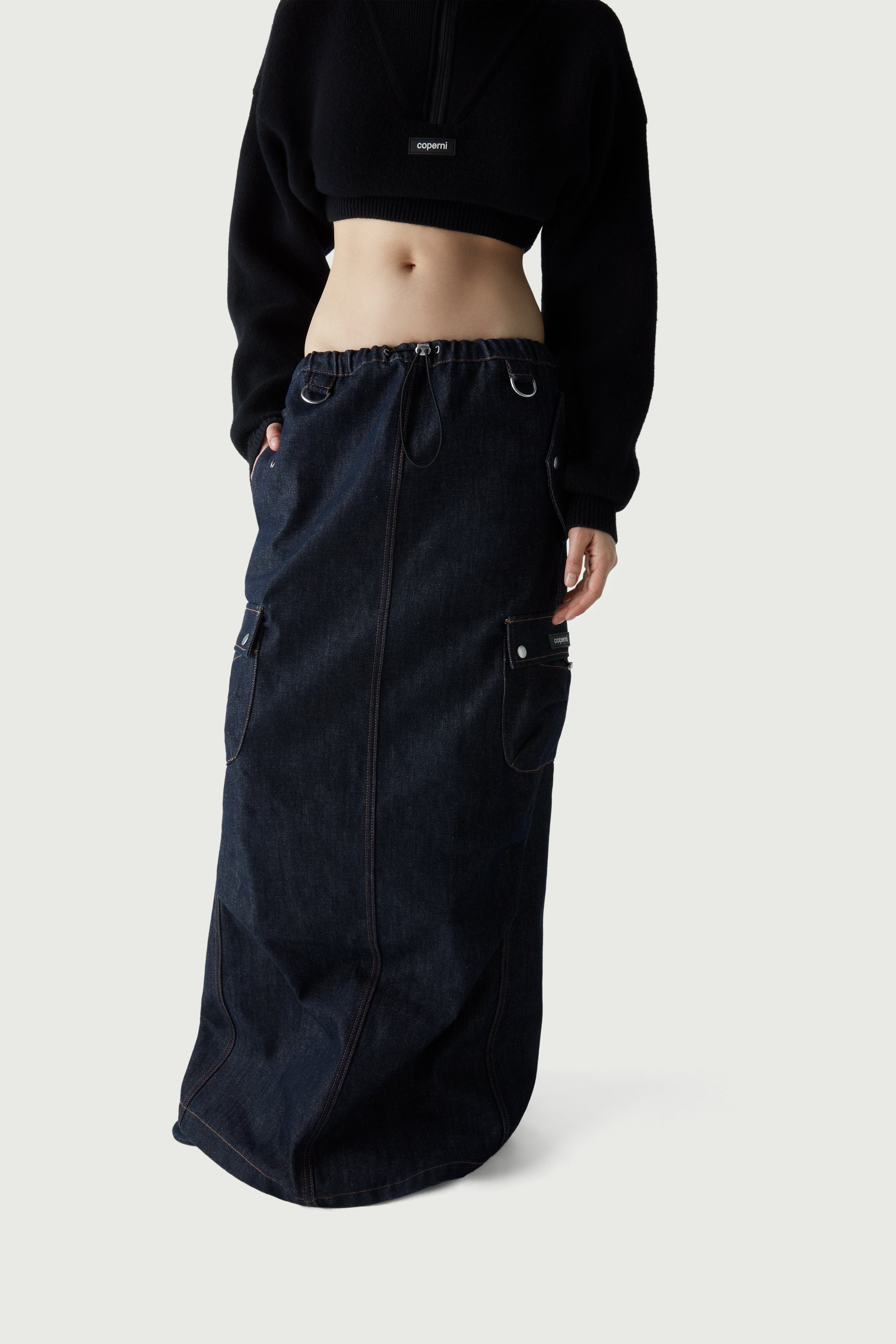 Denim Cargo Maxi Skirt - 1