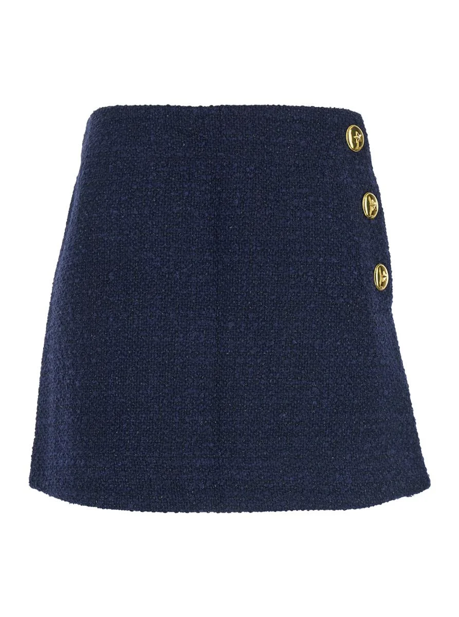 Pinko Blue Boucle Weave Skirt With Button Closure In Cotton Blend Woman - 1