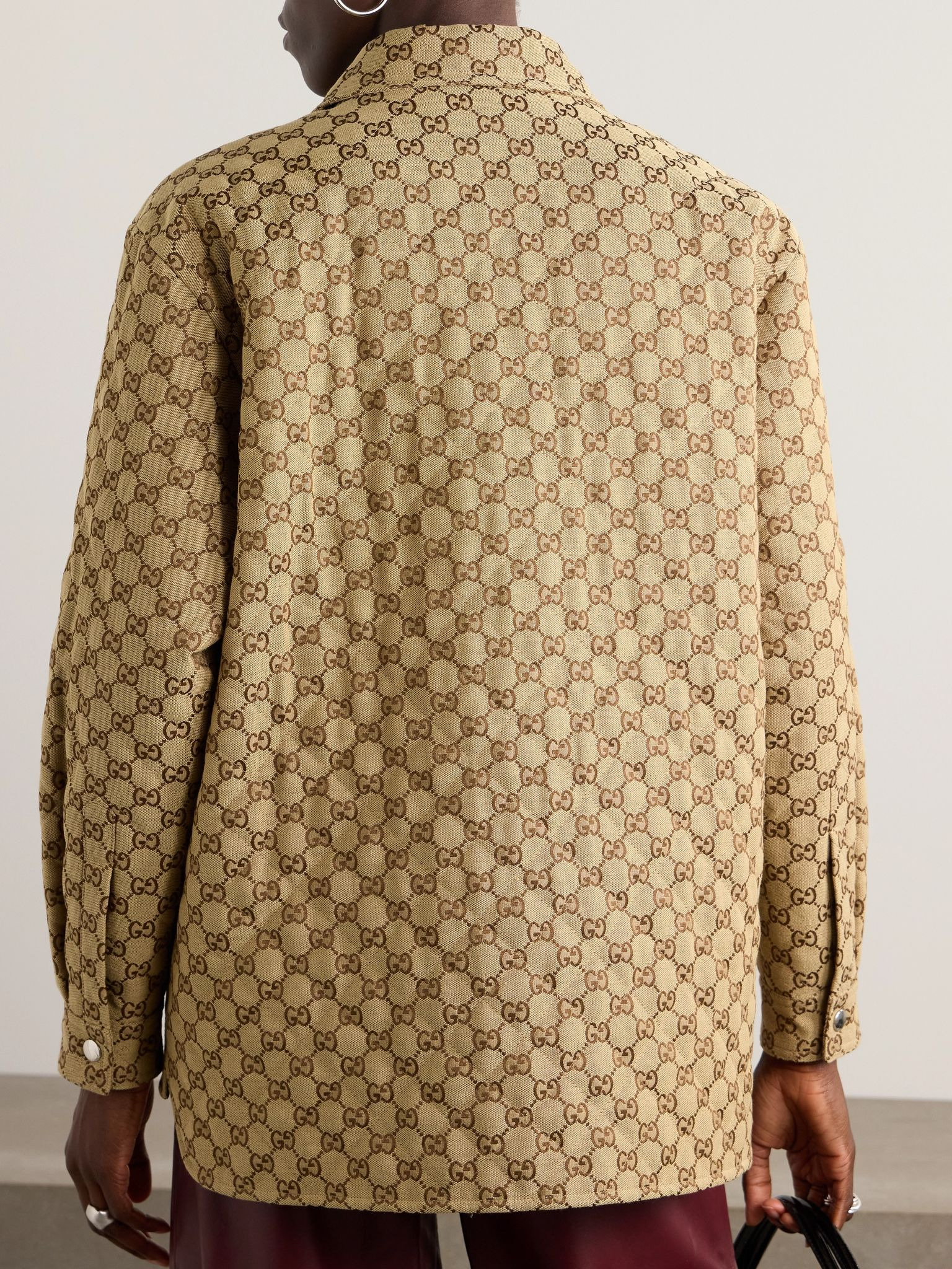 Quilted padded cotton-blend canvas-jacquard shirt Camel - 4