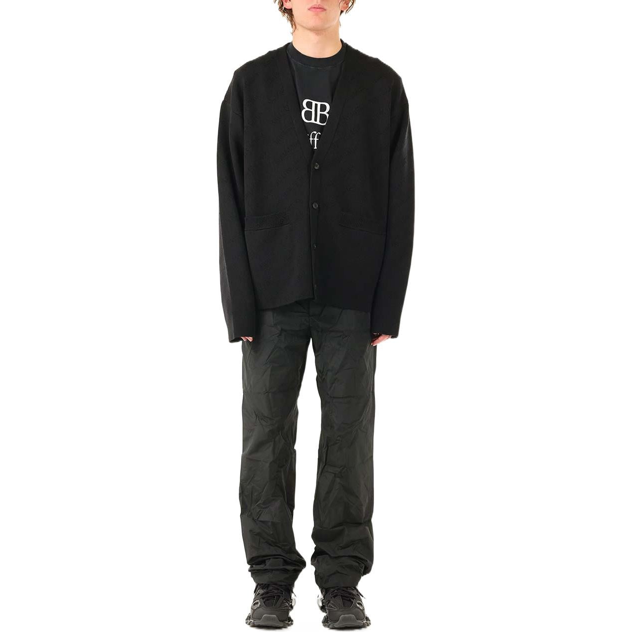 Balenciaga Tonal All Over Logo Cardigan 'Black' 720058T16611000 - 3
