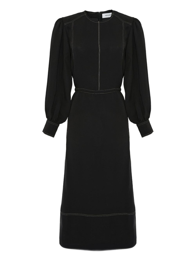 drawstring-waist puff-sleeve midi dress 1