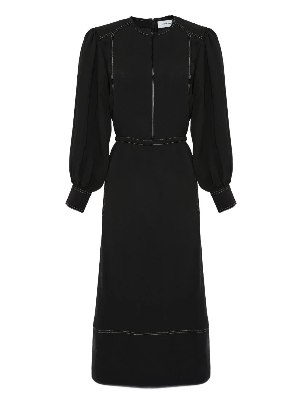 drawstring-waist puff-sleeve midi dress - 1