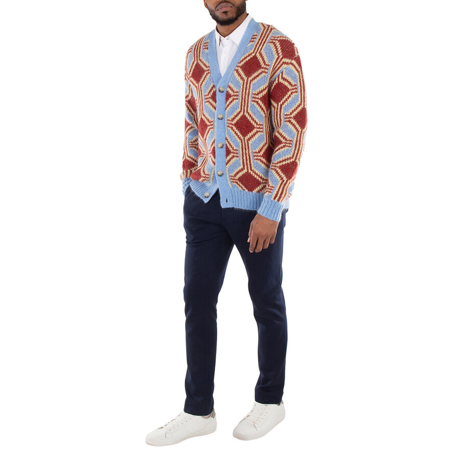 Drole De Monsieur Men's Dark Red Mohair Geometrique Le Cardigan - 3
