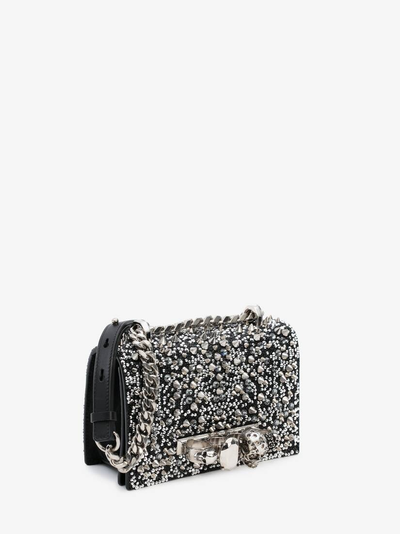 Women's Crystal-embellished Mini Jewelled Satchel in Black - 2