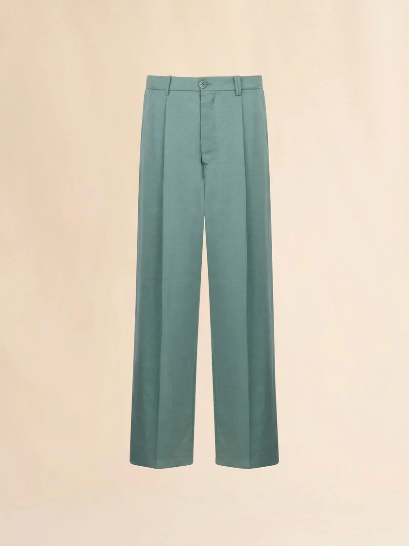 GREEN SATIN WIDE-LEG TROUSERS - 1