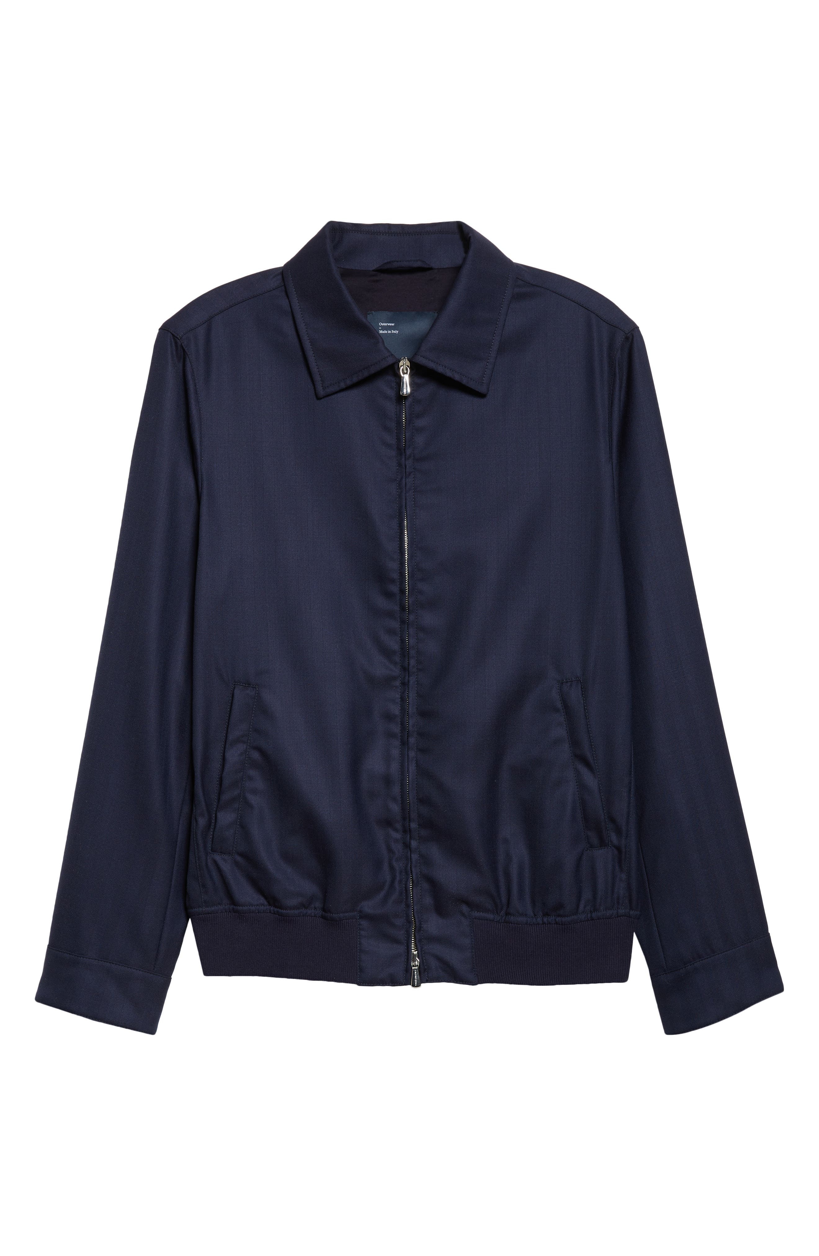 Thom Sweeney Spread Collar Wool Twill Bomber Jacket in Navy at Nordstrom - 7