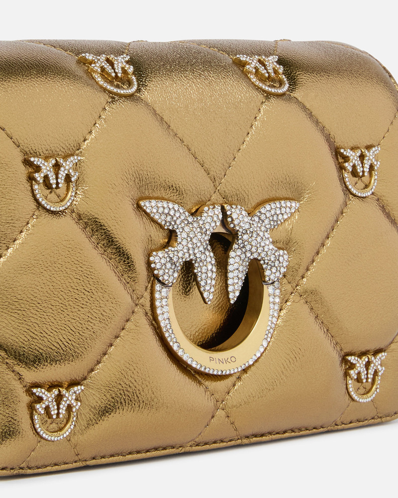 PINKO GALLERIA GOLDEN QUILTED LOVE BAG WITH BIRD DETAILING 3