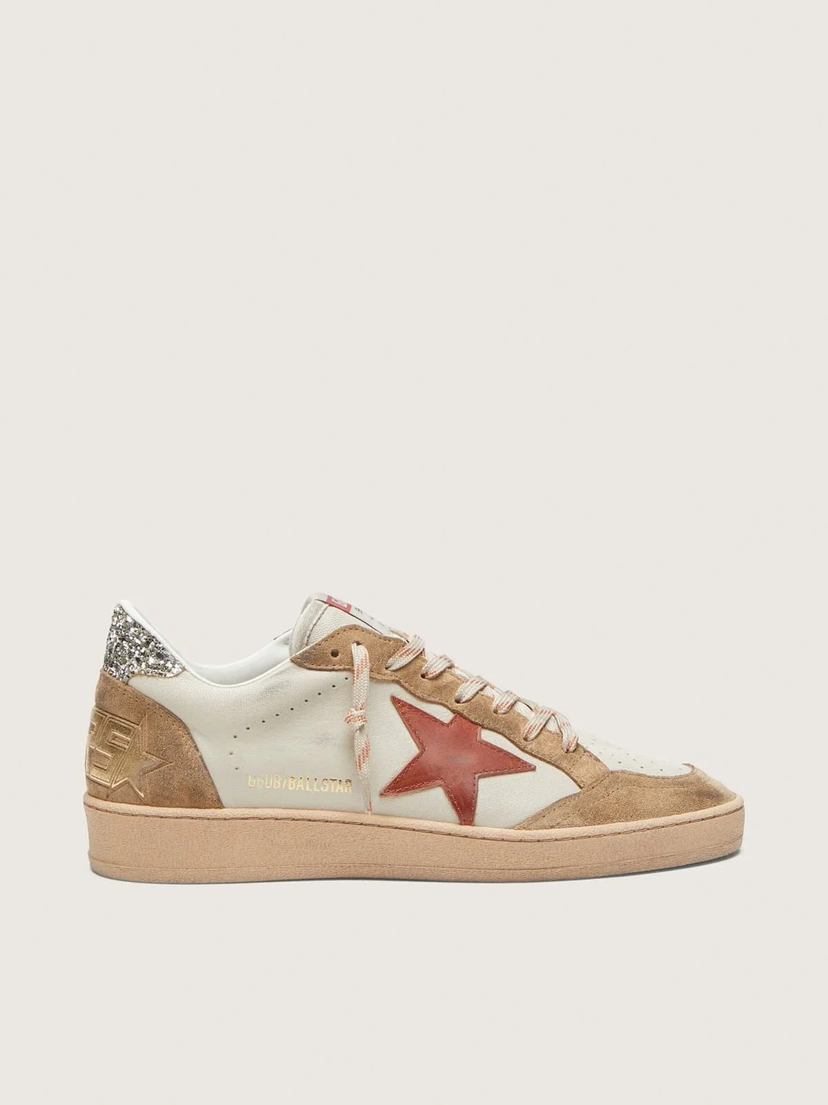 Women’s Ball Star in cream leather with brick-red leather star and suede inserts - 1