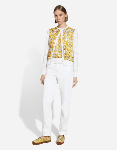 Dolce & Gabbana Silk cardigan with majolica-print silk twill panel on the front outlook