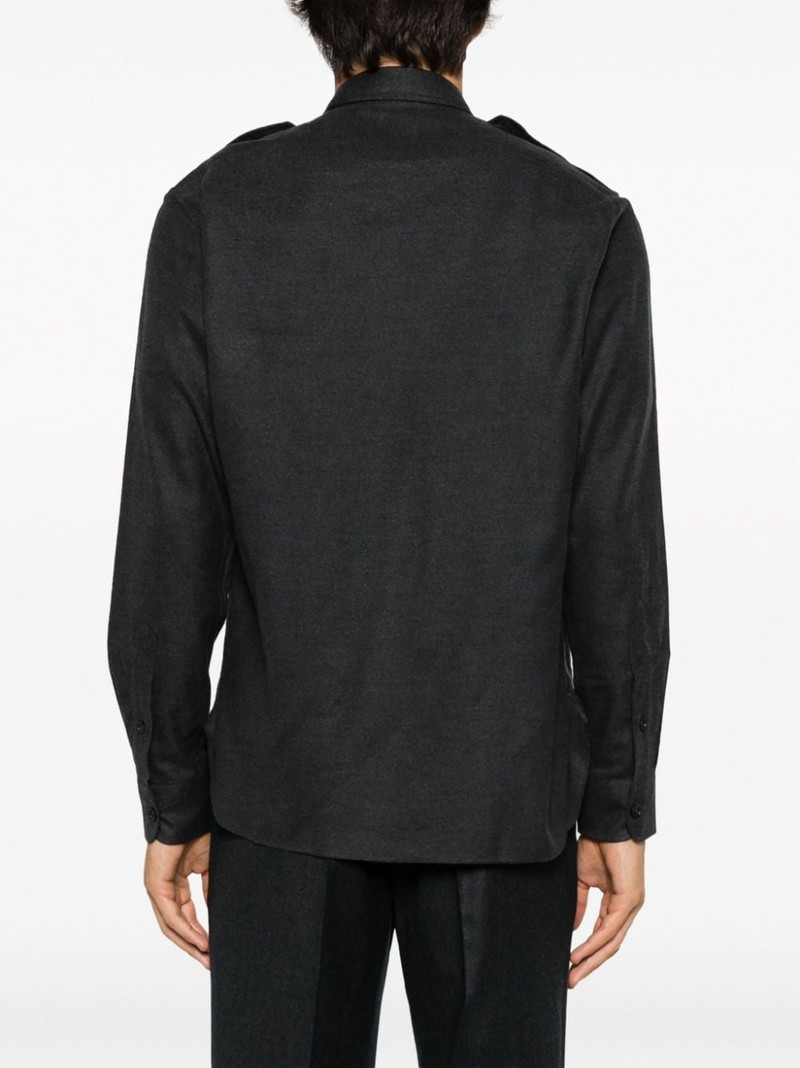 pointed-collar 단추 위로 면 혼합 셔츠 4