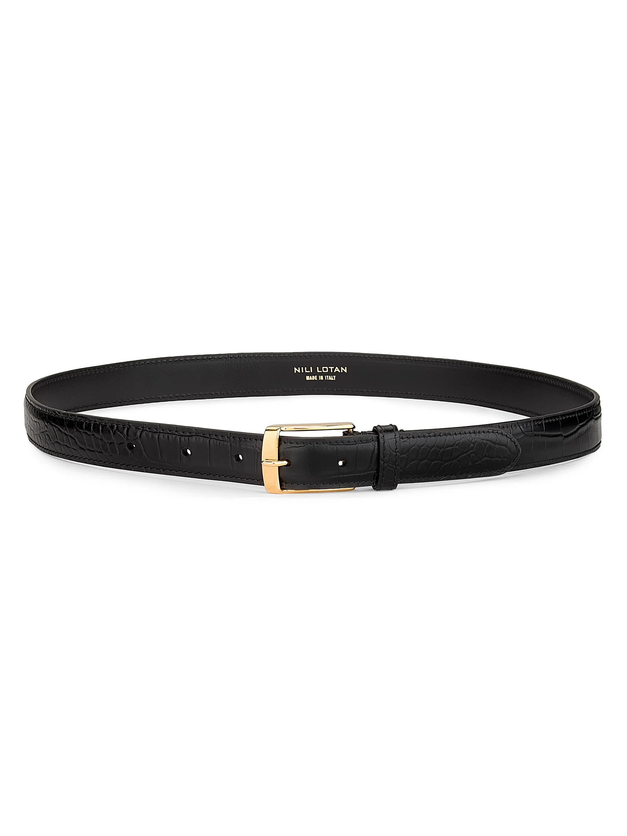 Women's Dana Croc-Embossed Leather Belt - Black Gold - 1