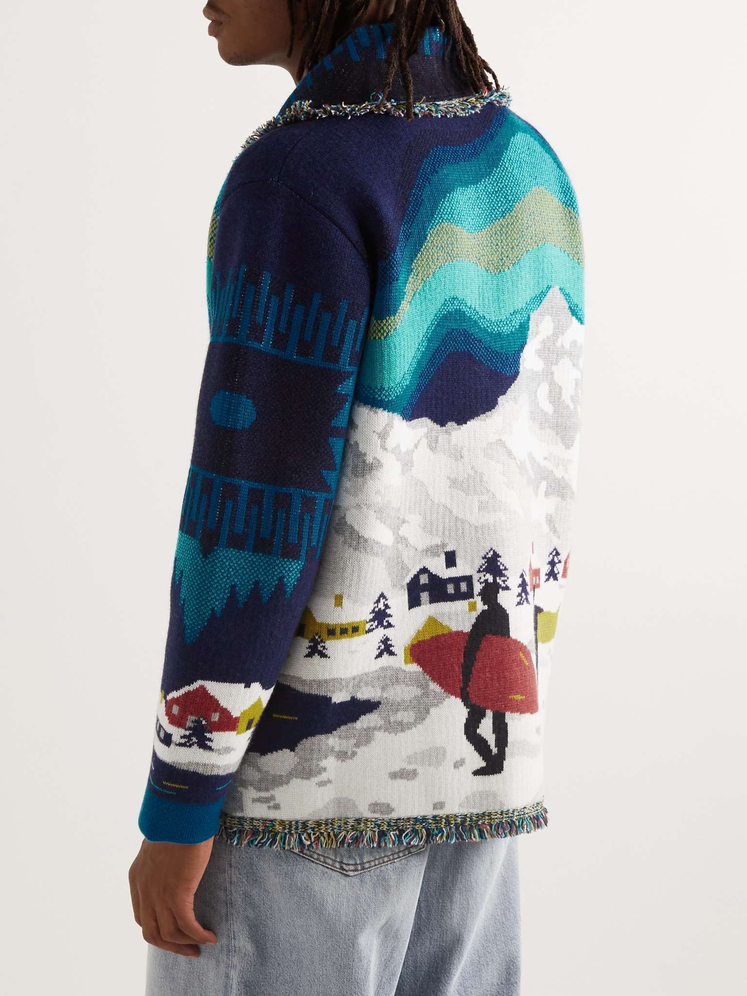 Arctic Surfers Shawl-Collar Fringed Cashmere Jacquard Cardigan - 4
